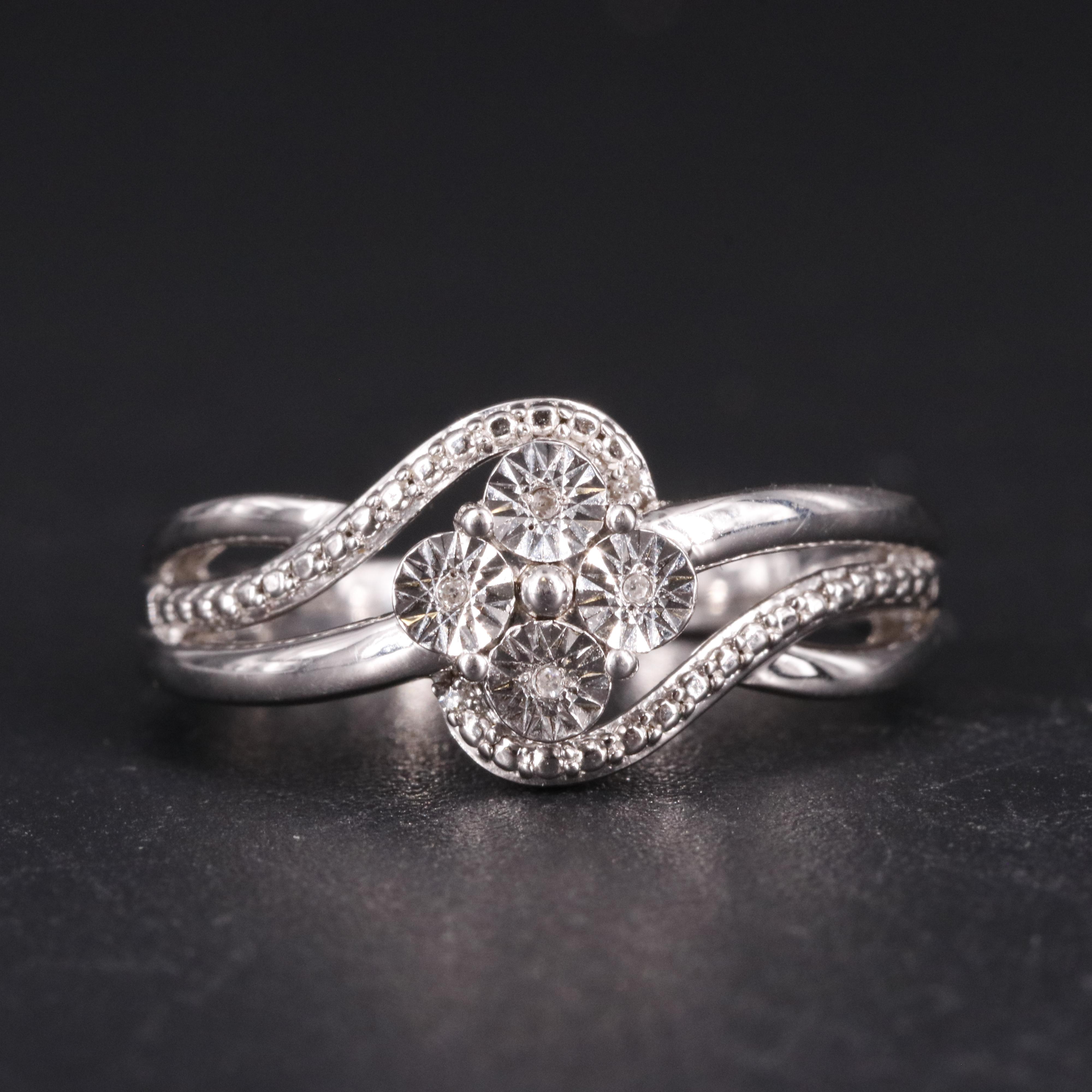 Sterling 0.01 CTW Diamond Flower Ring