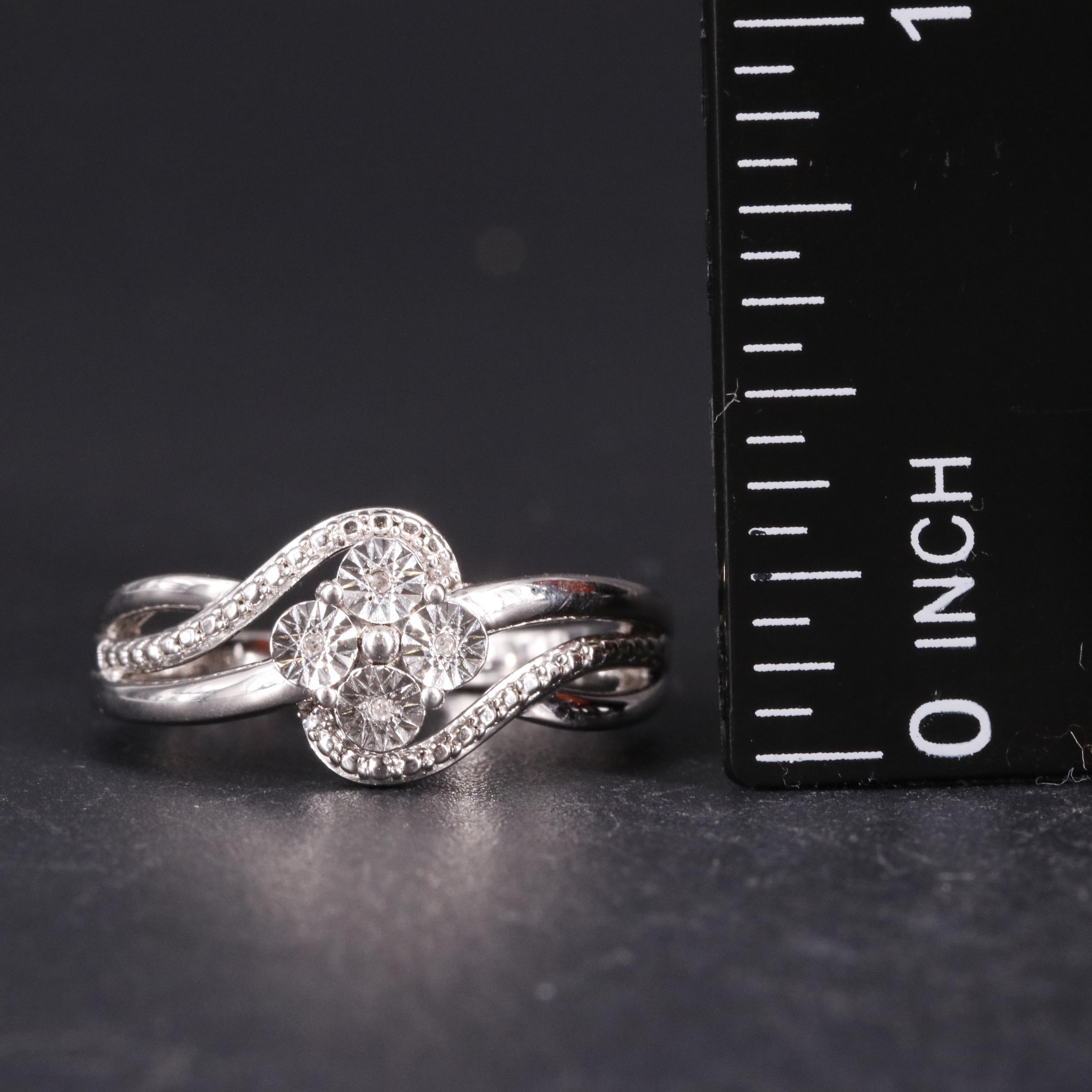 Sterling 0.01 CTW Diamond Flower Ring
