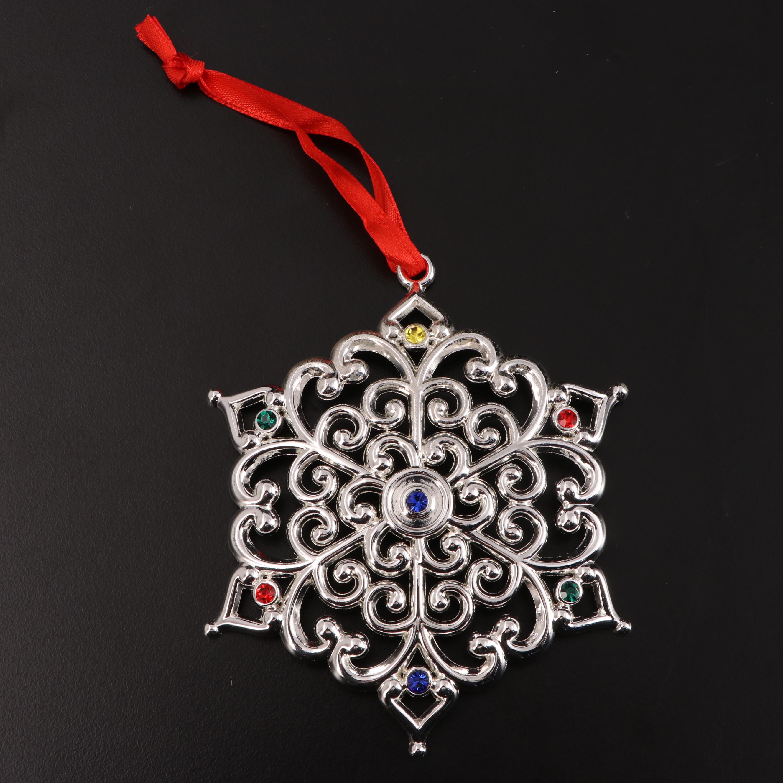 Lenox "Sparkle and Scroll" Embellished Silver Plate Christmas Ornaments