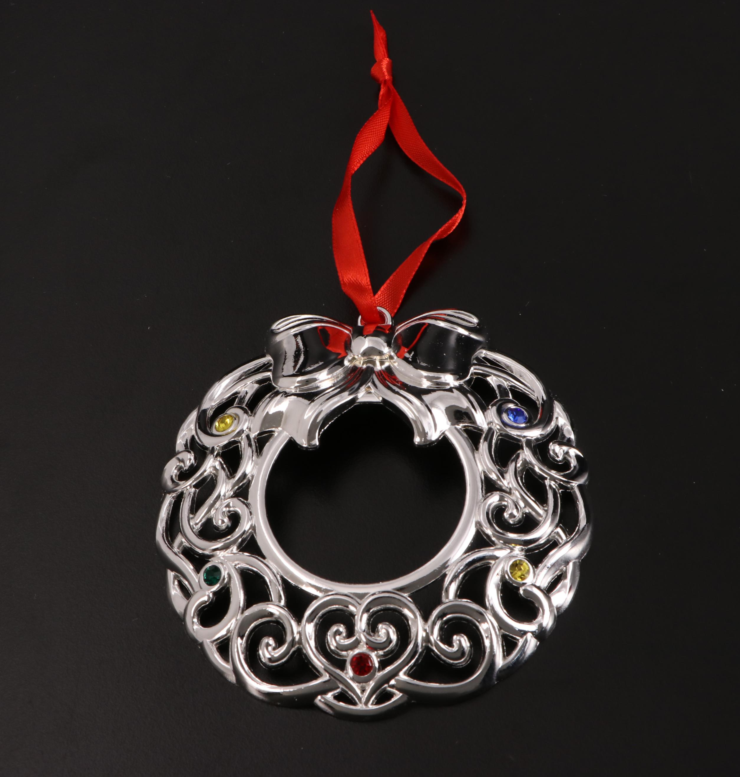 Lenox "Sparkle and Scroll" Embellished Silver Plate Christmas Ornaments