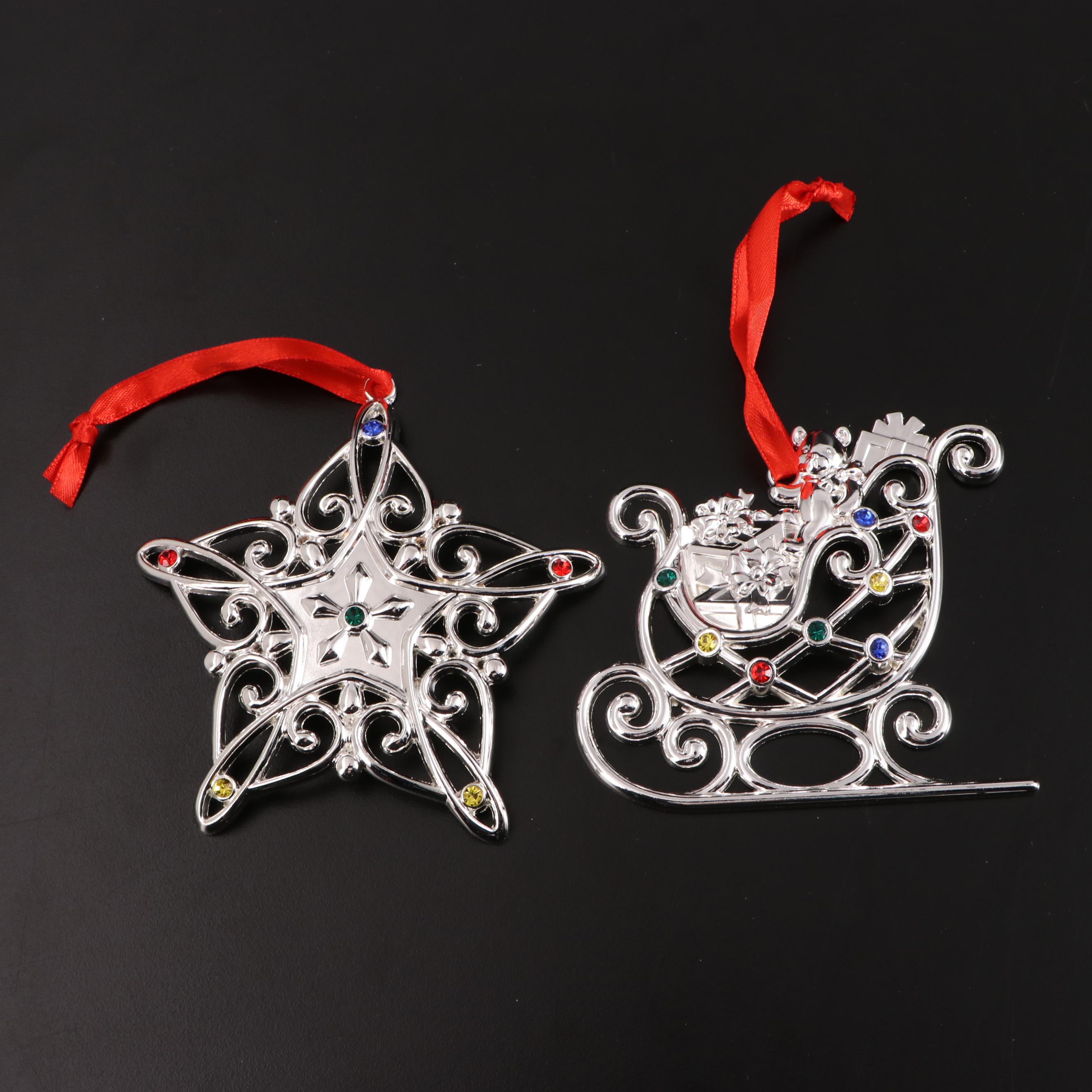 Lenox "Sparkle and Scroll" Embellished Silver Plate Christmas Ornaments