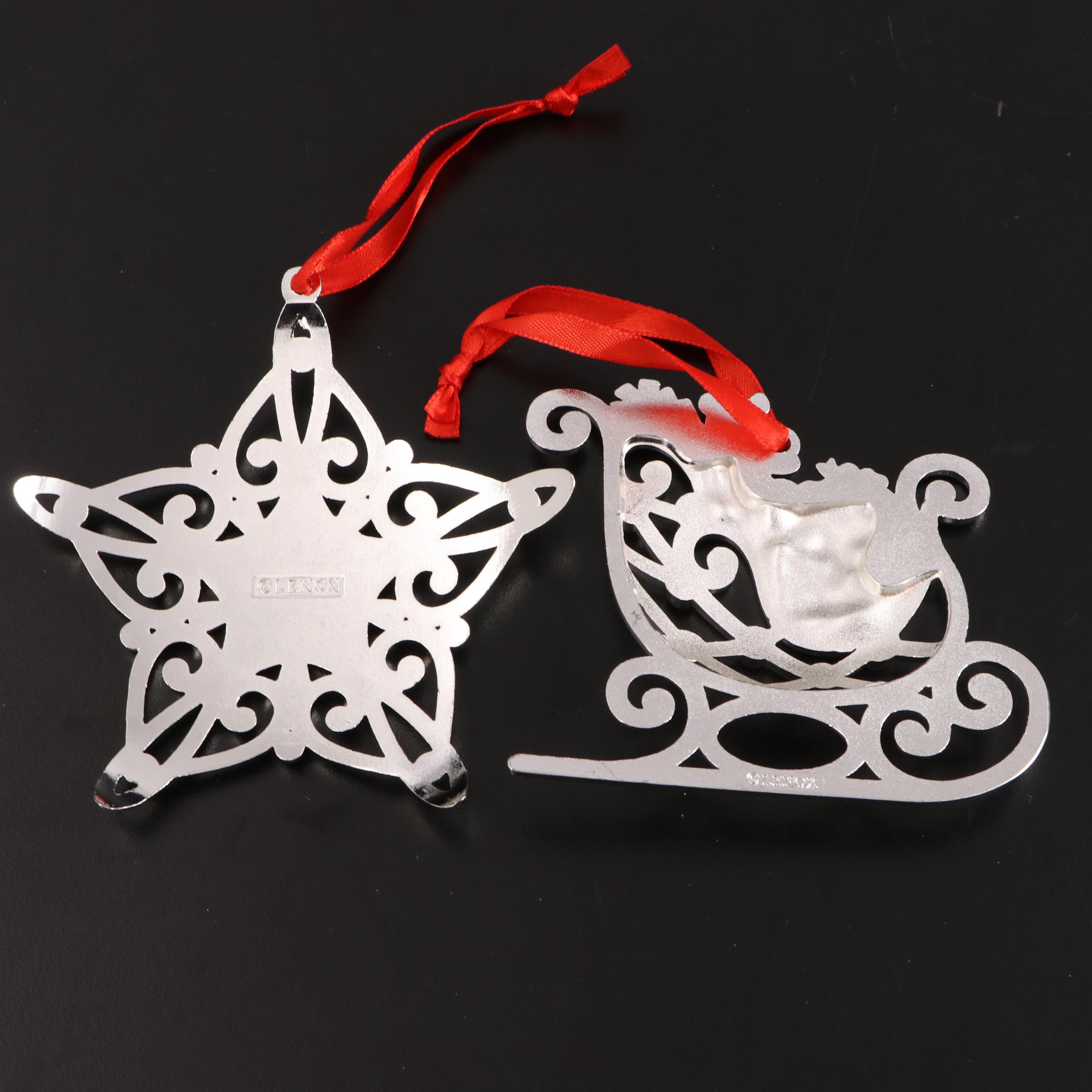 Lenox "Sparkle and Scroll" Embellished Silver Plate Christmas Ornaments