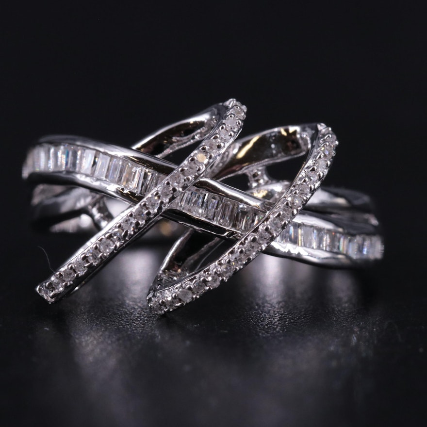 Sterling Silver 0.34 CTW Diamond Crossover Ring