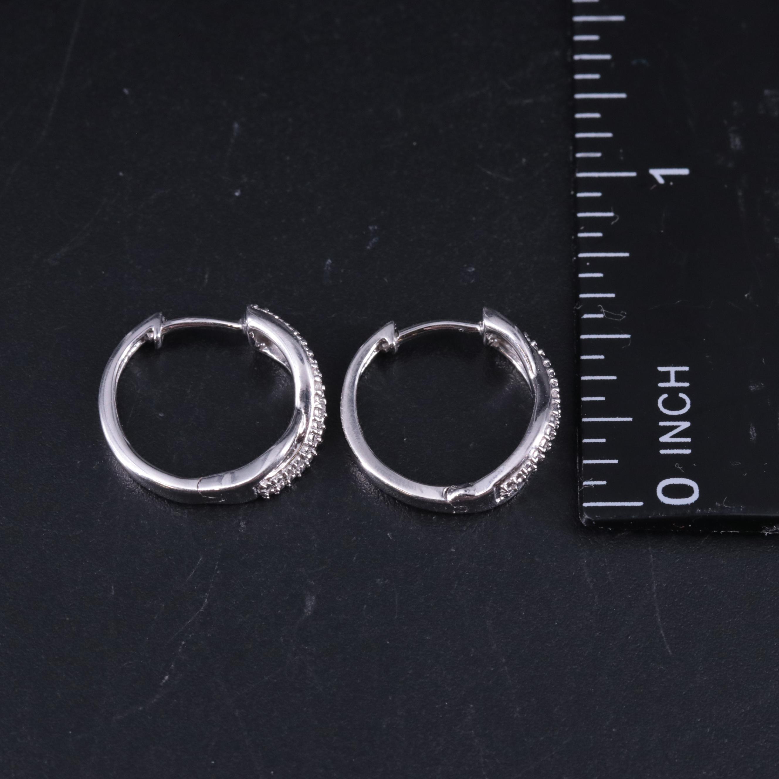 Sterling Diamond Hoop Earrings