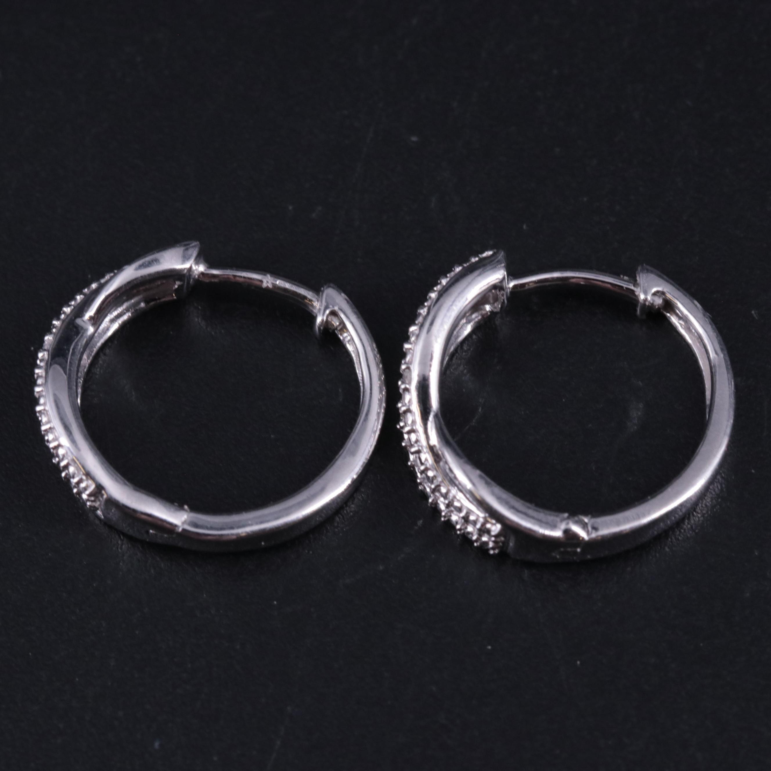 Sterling Diamond Hoop Earrings