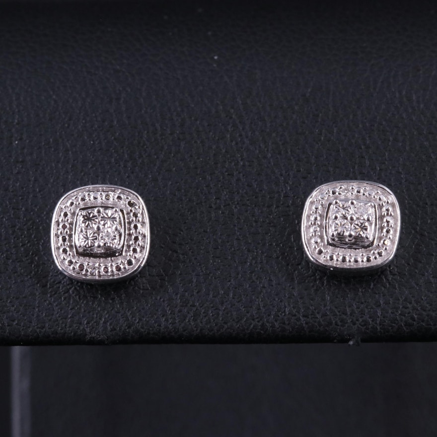Sterling Silver 0.02 CTW Diamond Square Stud Earrings