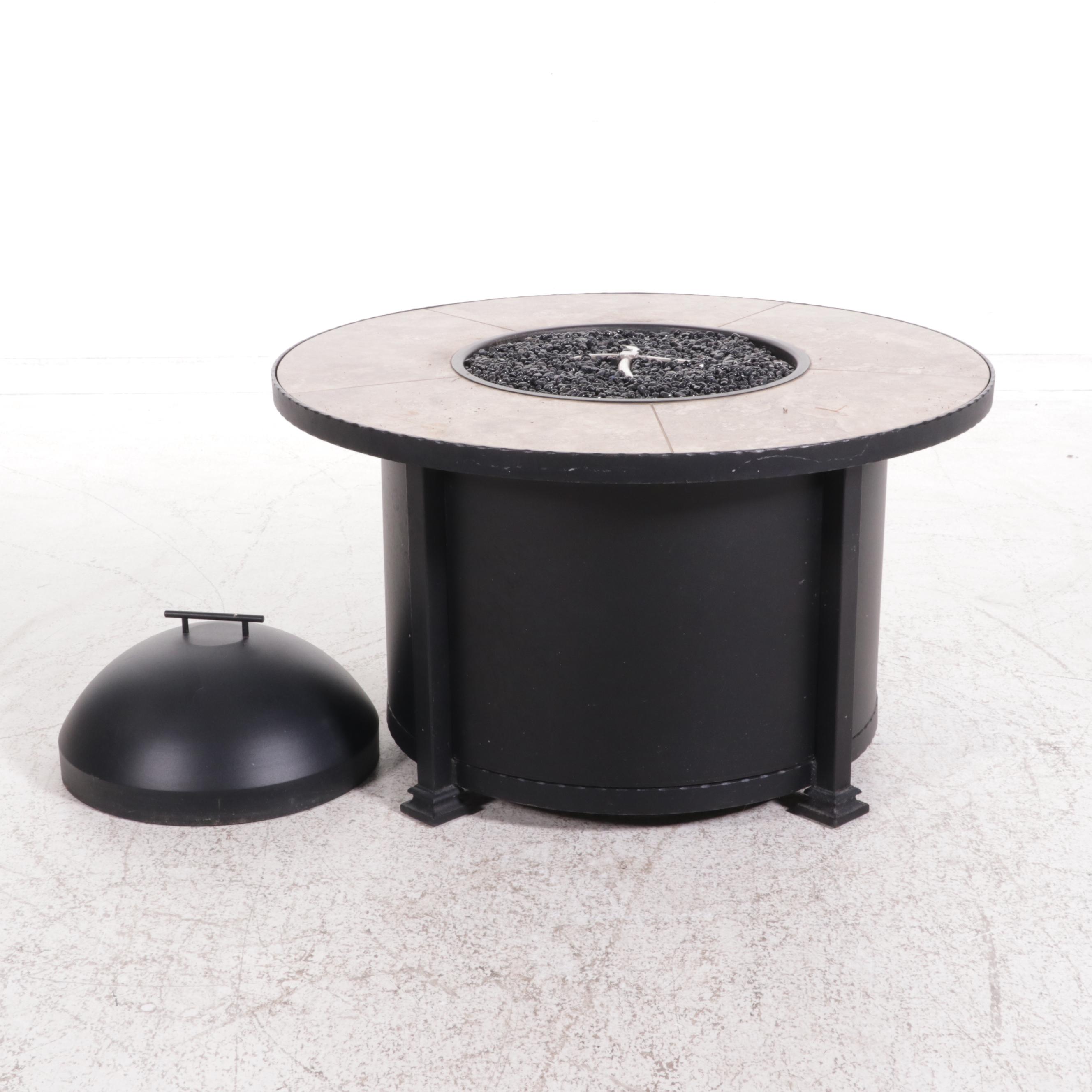 OW Lee Santorini Wrought Iron and Porcelain Top Fire Pit Table and Dome Cover