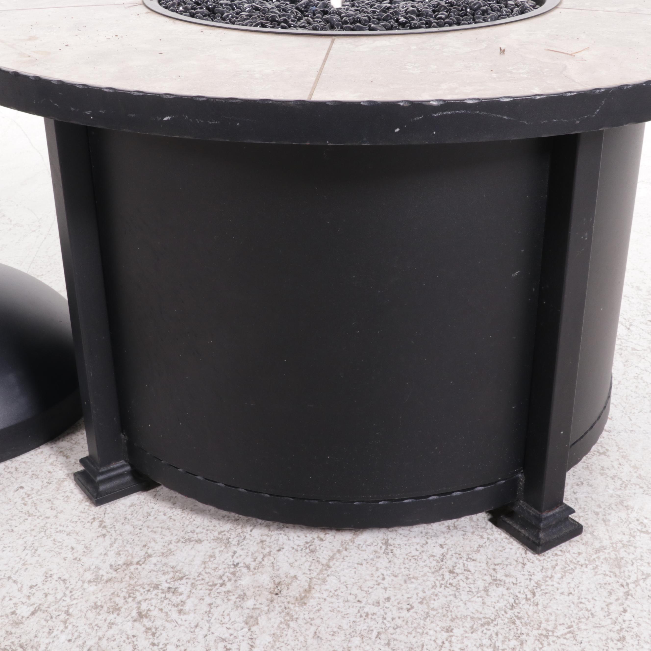 OW Lee Santorini Wrought Iron and Porcelain Top Fire Pit Table and Dome Cover