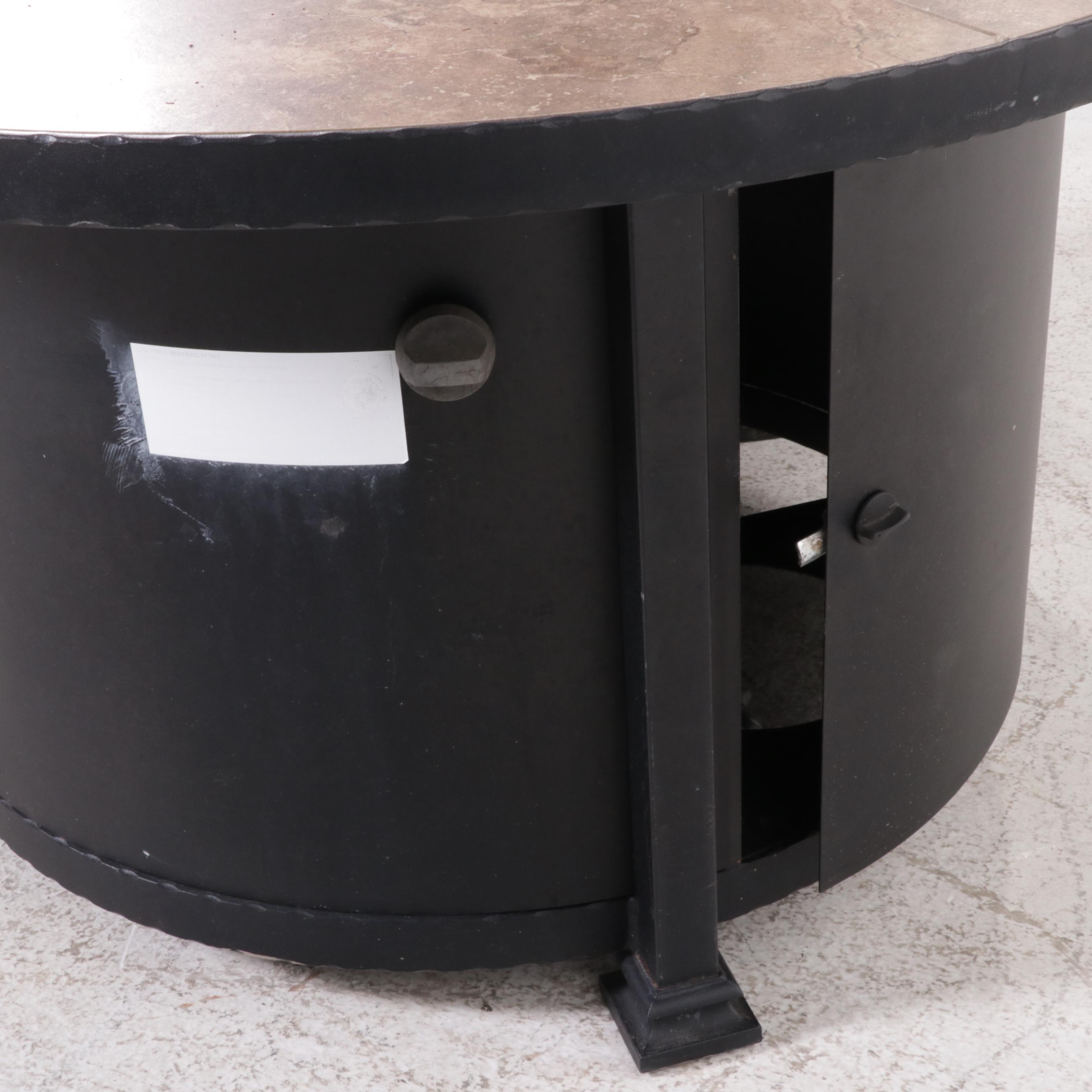 OW Lee Santorini Wrought Iron and Porcelain Top Fire Pit Table and Dome Cover