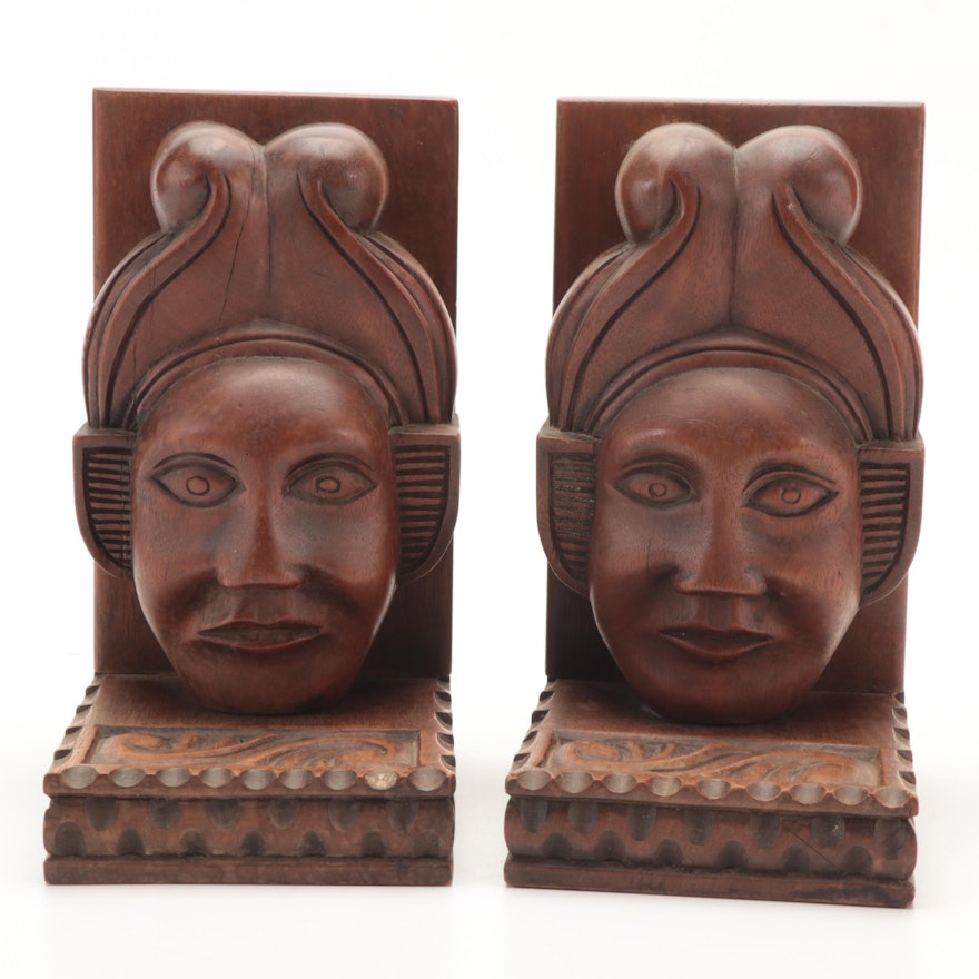 Hondoruan Carved Wood Figural Bookends