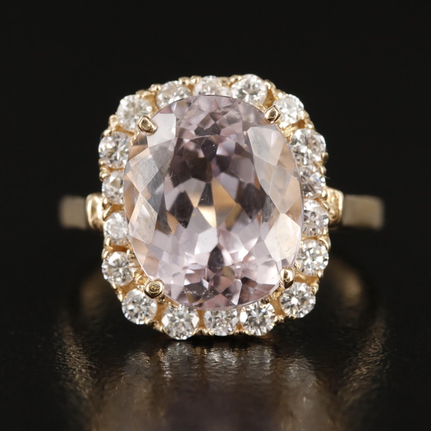 14K Kunzite and Diamond Ring