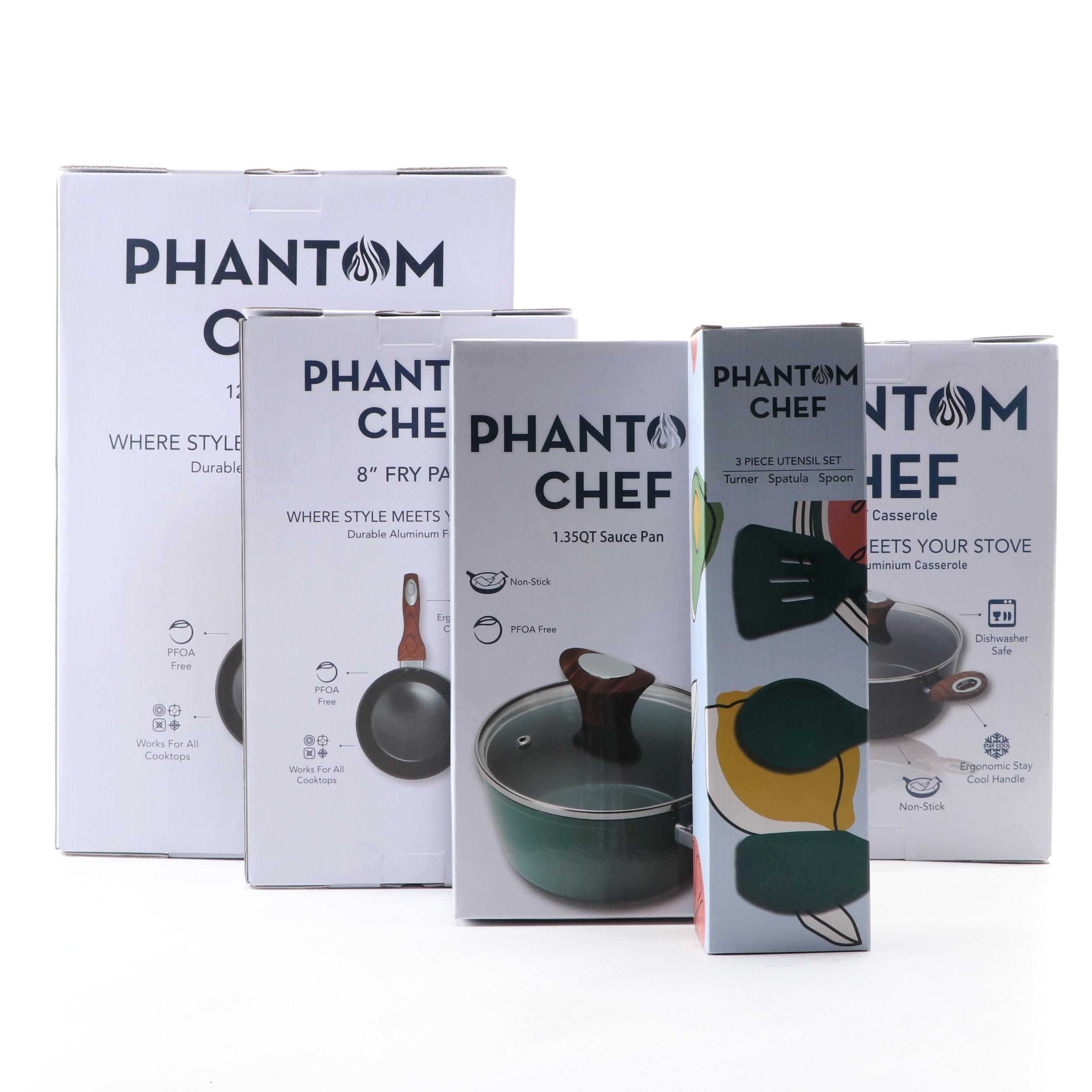 Phantom Chef Aluminum Fry Pans, Sauce Pan, Casserole and 3-Piece Utensil Set