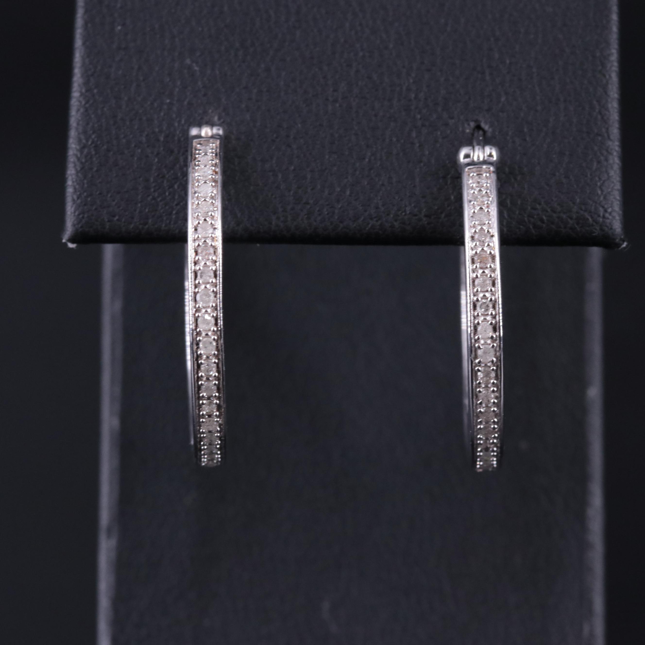 Sterling Silver 0.51 CTW Diamond Hoop Earrings