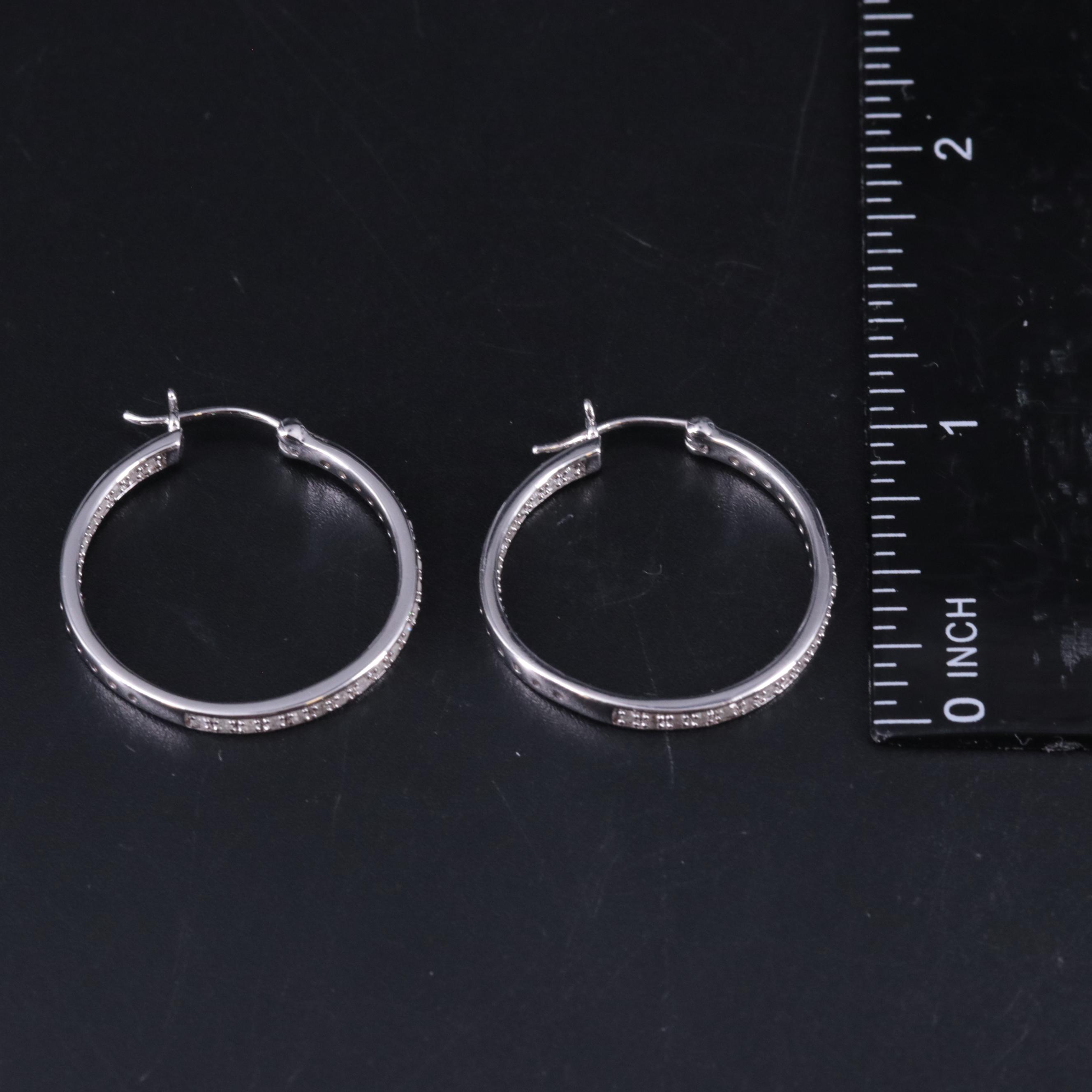 Sterling Silver 0.51 CTW Diamond Hoop Earrings