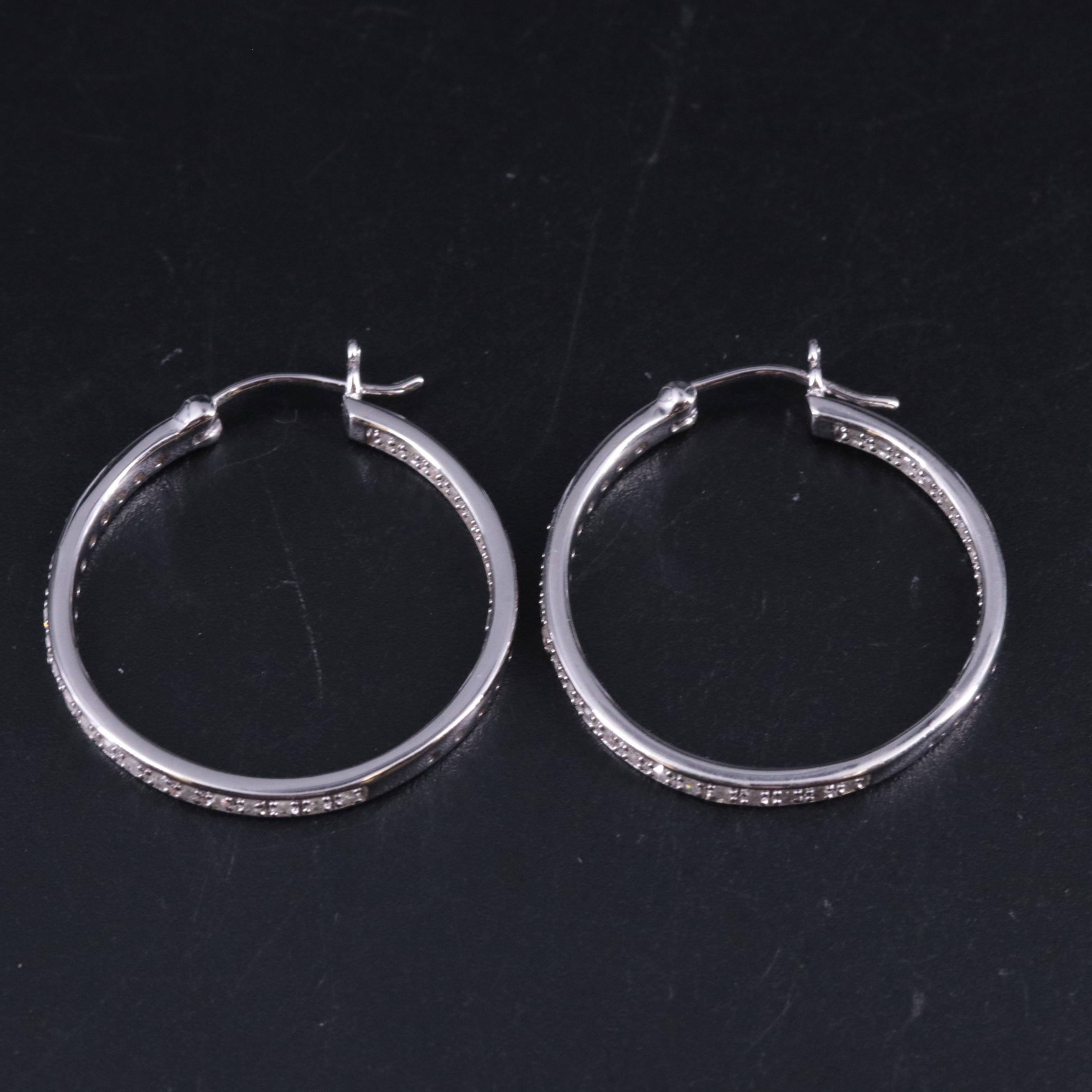 Sterling Silver 0.51 CTW Diamond Hoop Earrings