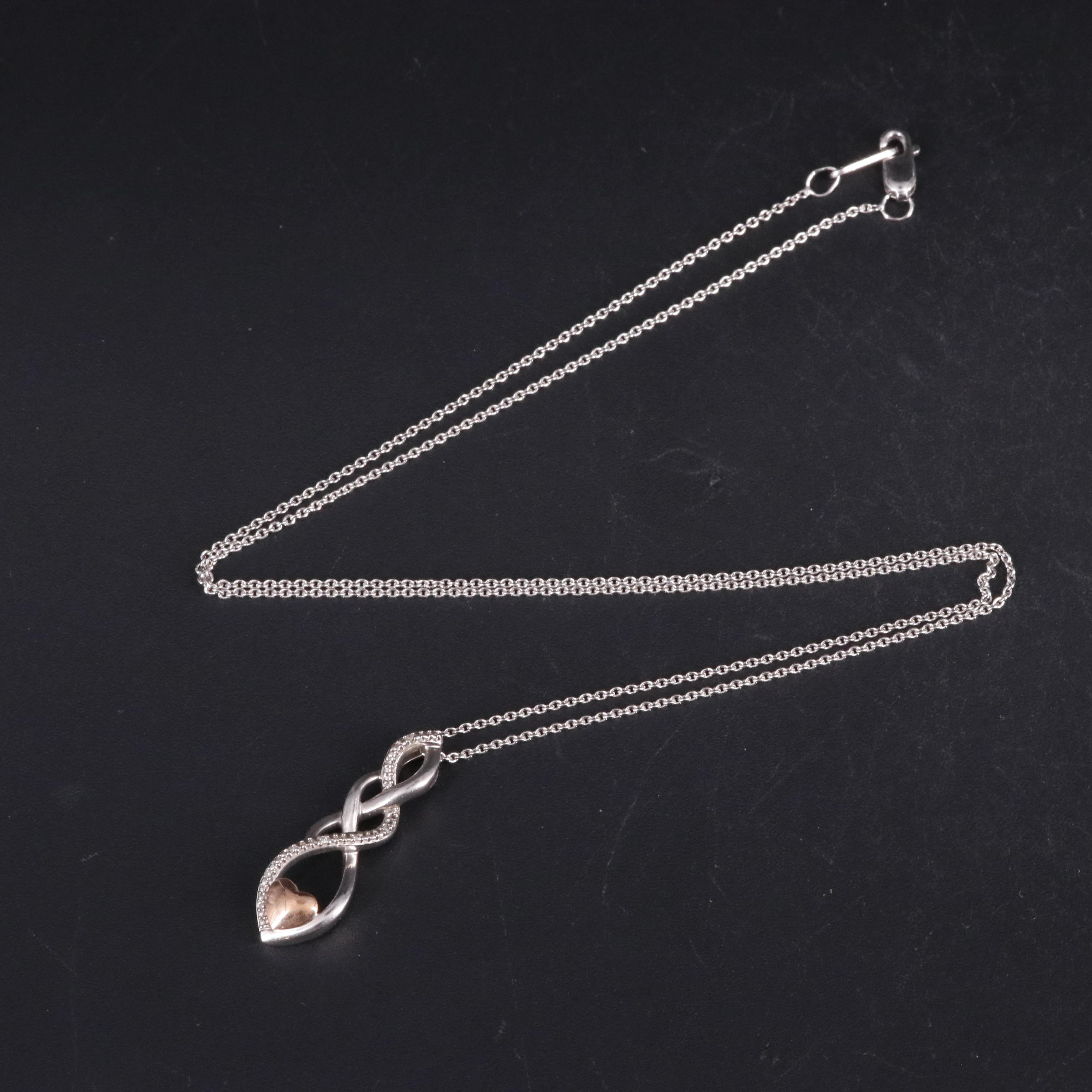 Sterling 0.015 CTW Diamond Spiral Heart Pendant Necklace