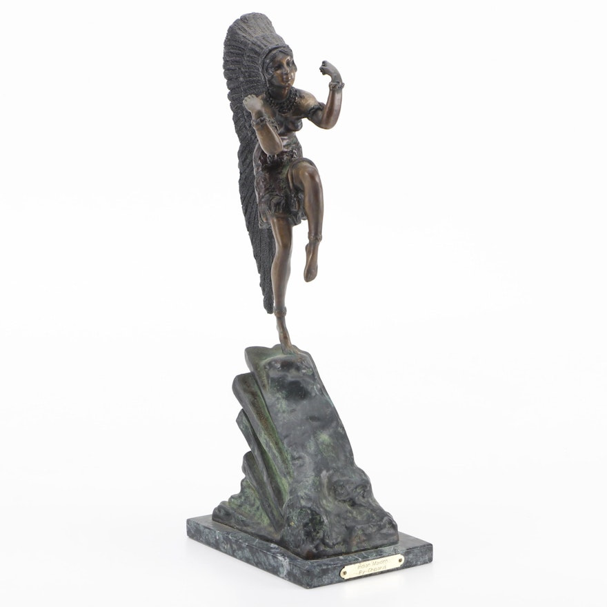 Cast Bronze Sculpture on Marble Base After Demétre Chiparus "Indian Maiden"