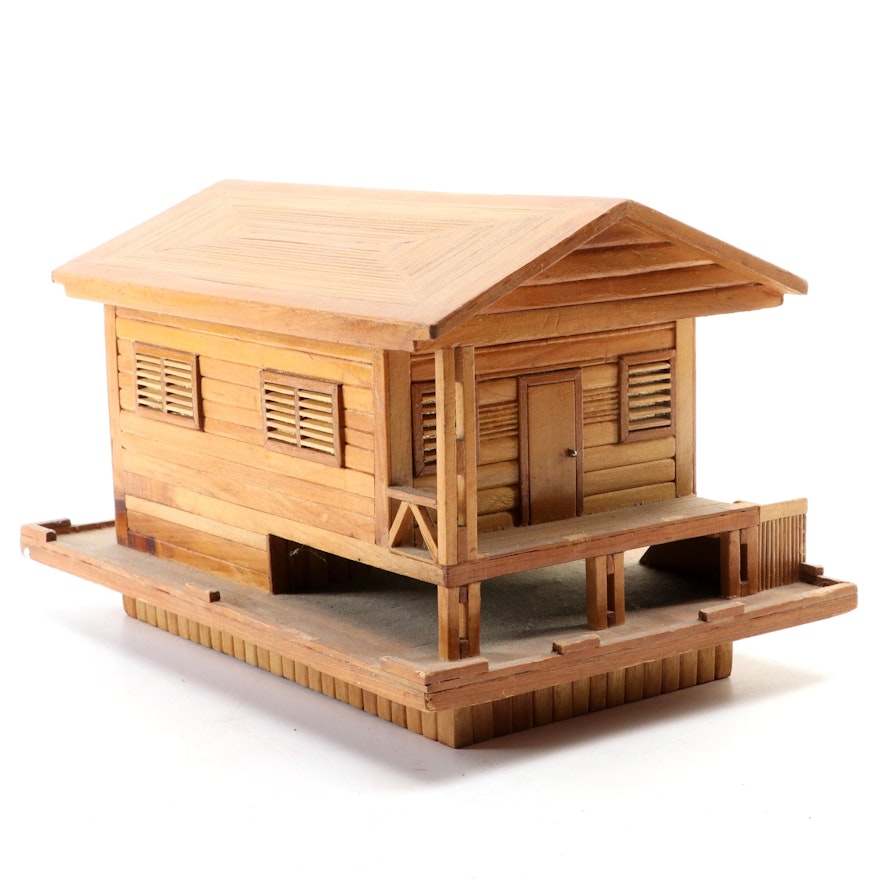 Hand-Crafted Wooden Model of a Cabin