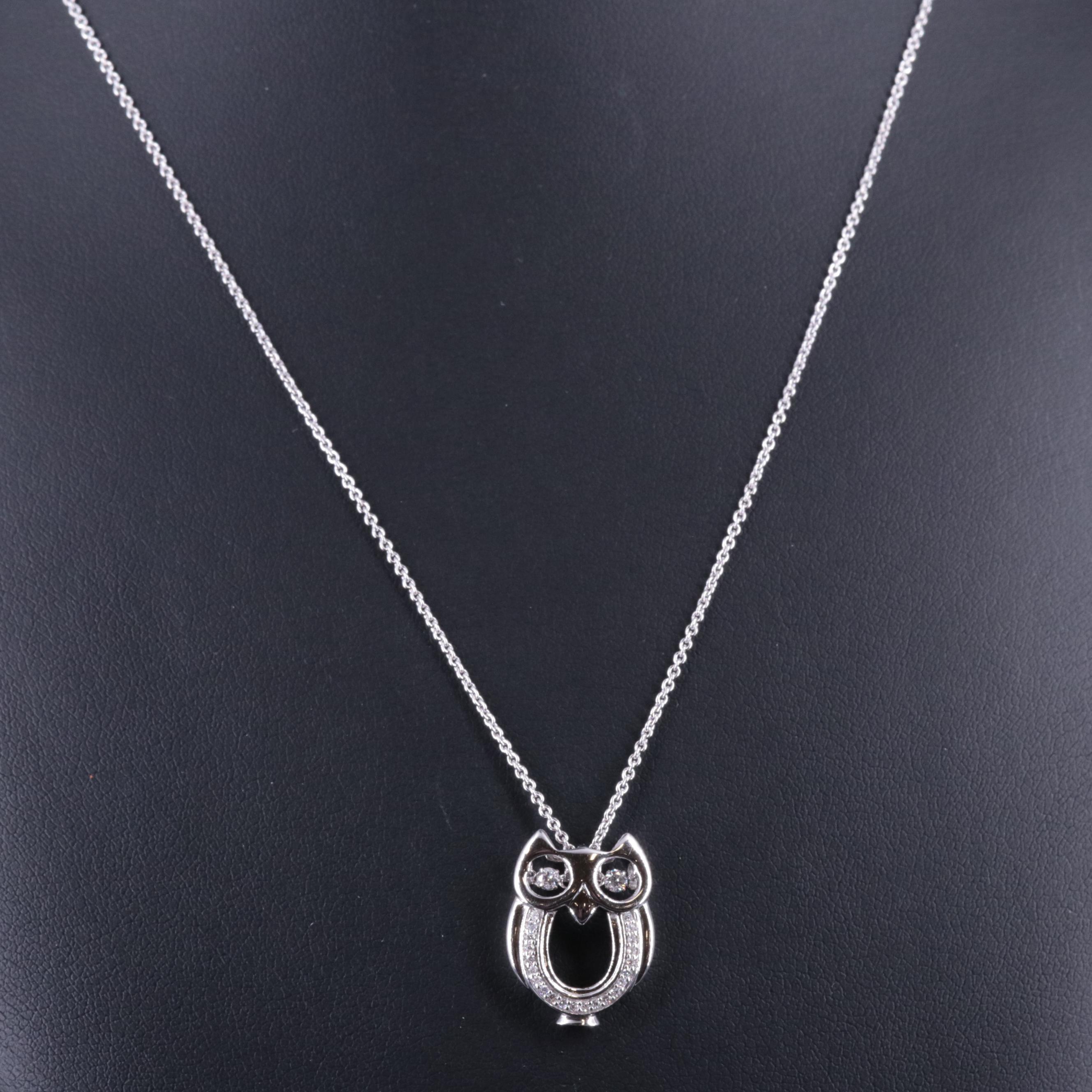Sterling Silver 0.13 CTW Diamond Owl Pendant Necklace