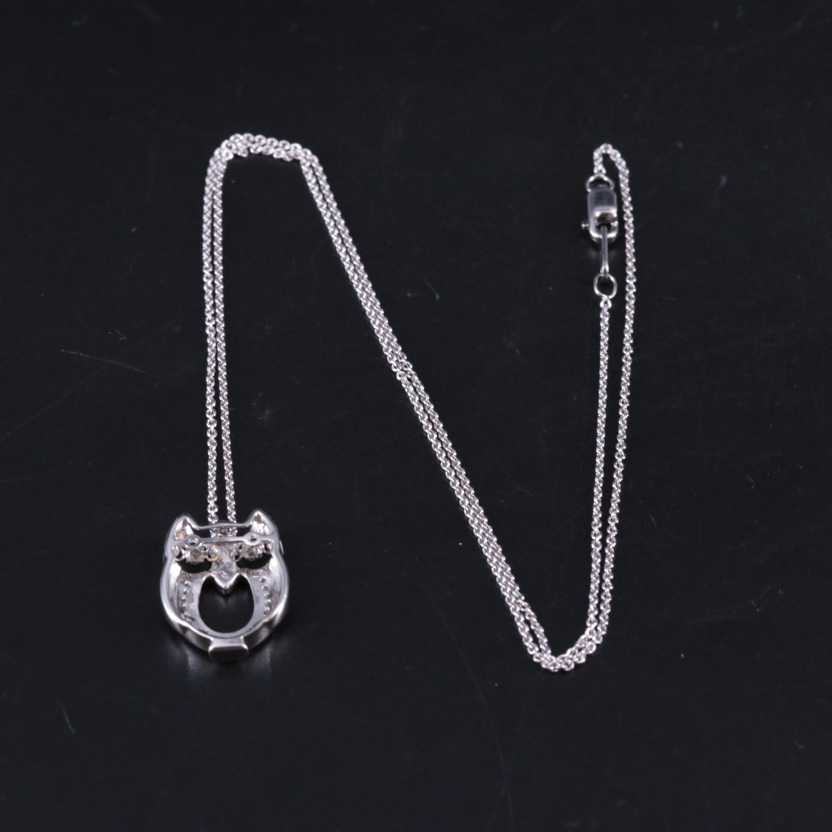 Sterling Silver 0.13 CTW Diamond Owl Pendant Necklace