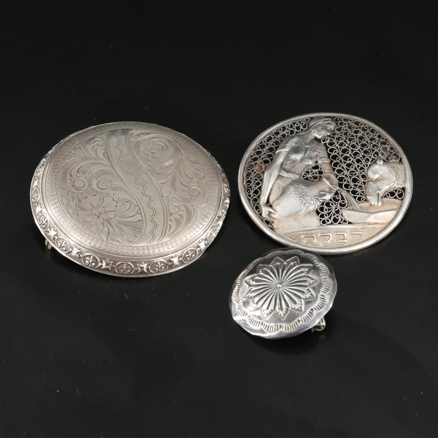 Sterling and 800 Silver Circular Brooches