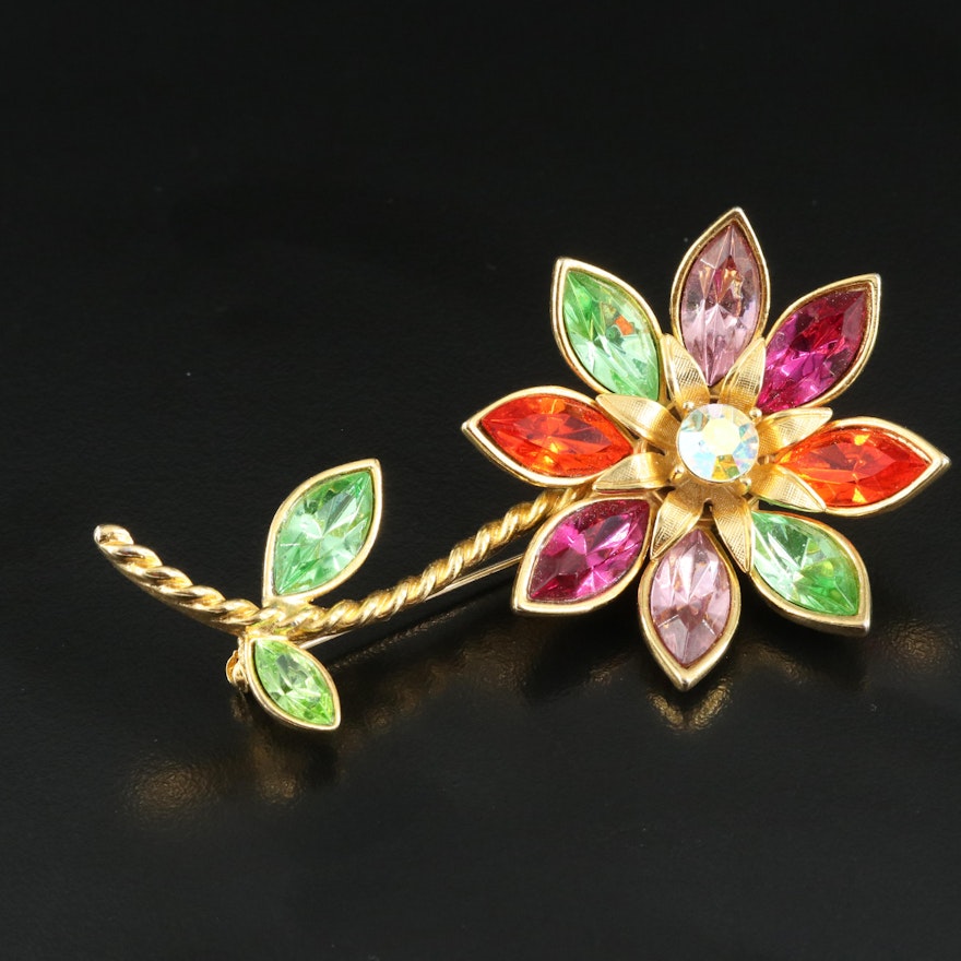 Graziano Multicolored Crystal Rhinestone Flower Brooch