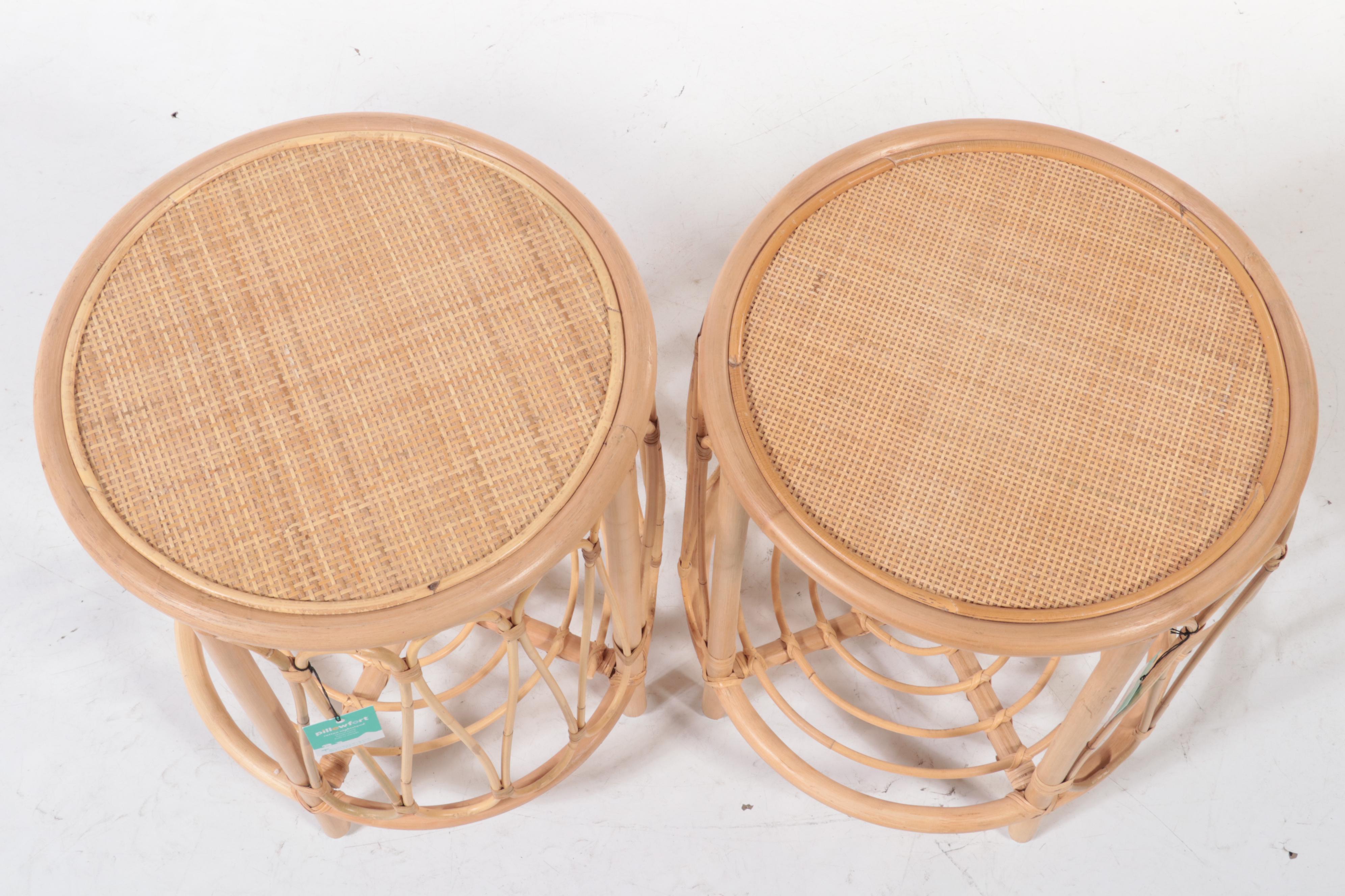 Pair of Pillowfort Natural Finish Rattan Nightstands