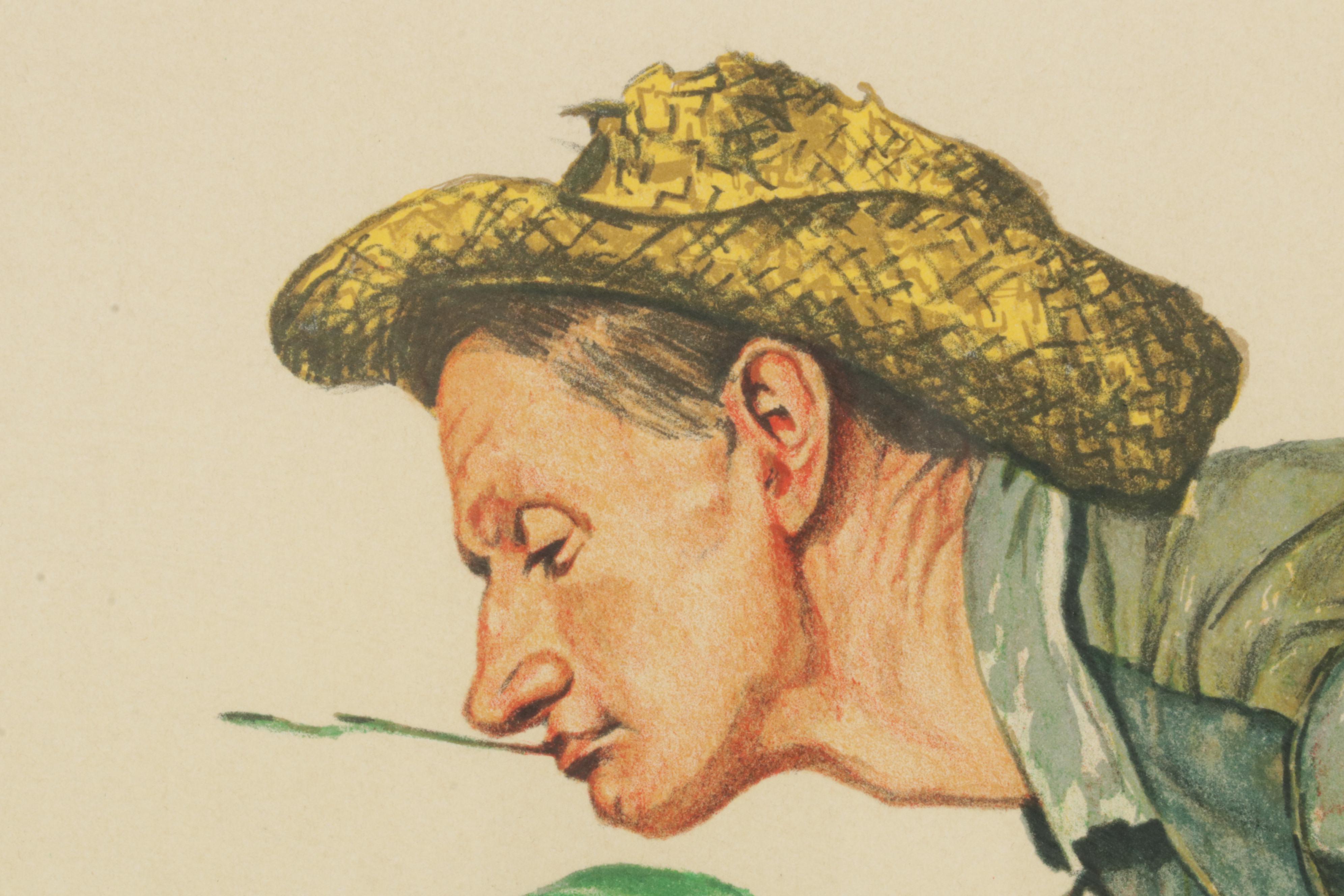 Norman Rockwell Color Lithograph "Hayseed Critic," Circa 1977