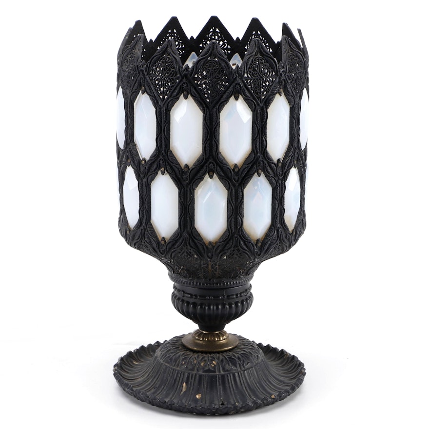 Painted Filigree Metal and Faceted Glass Table Lamp, Mid-20th Century