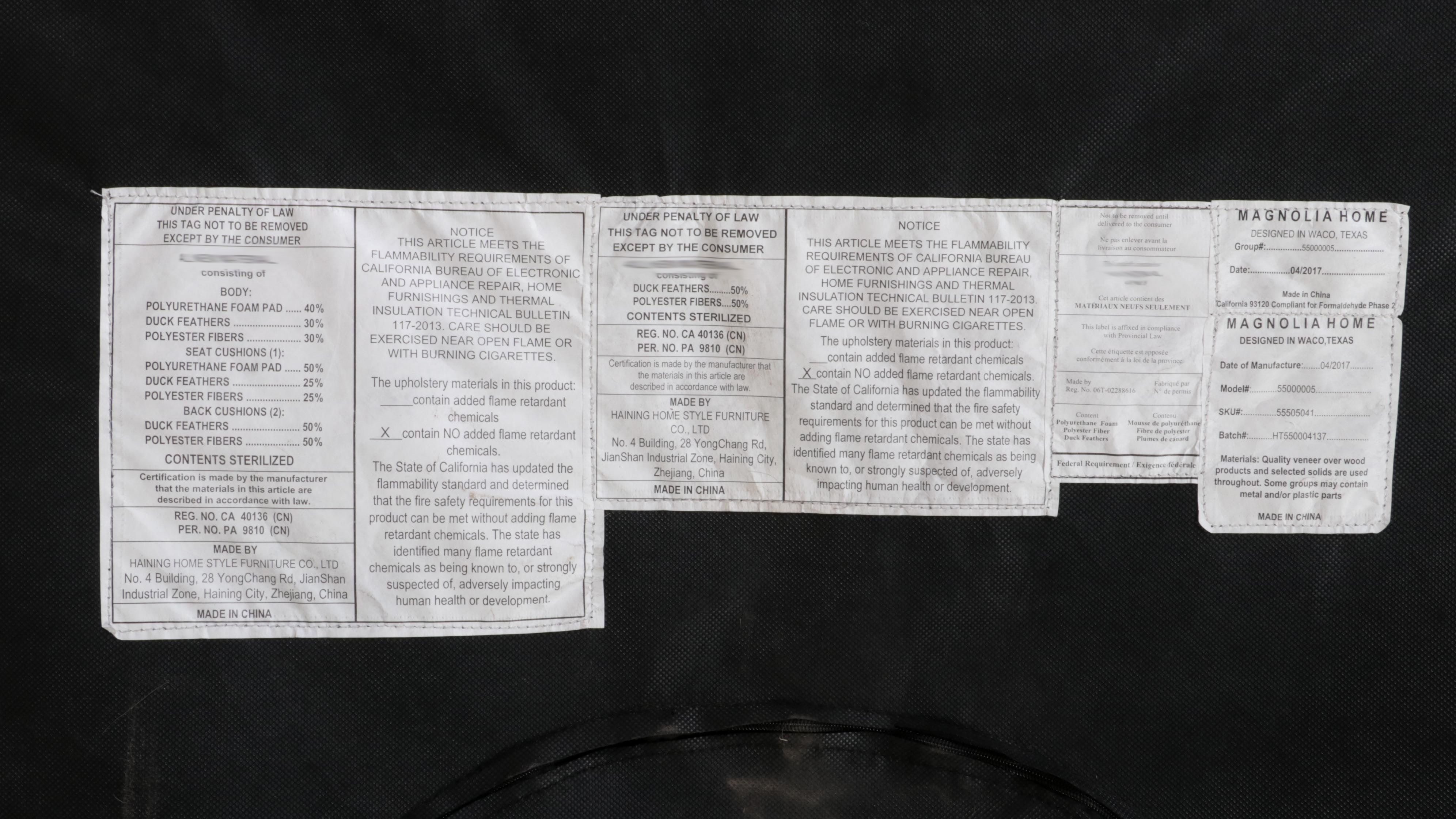 Magnolia Home Upholstered Sectional Sofa