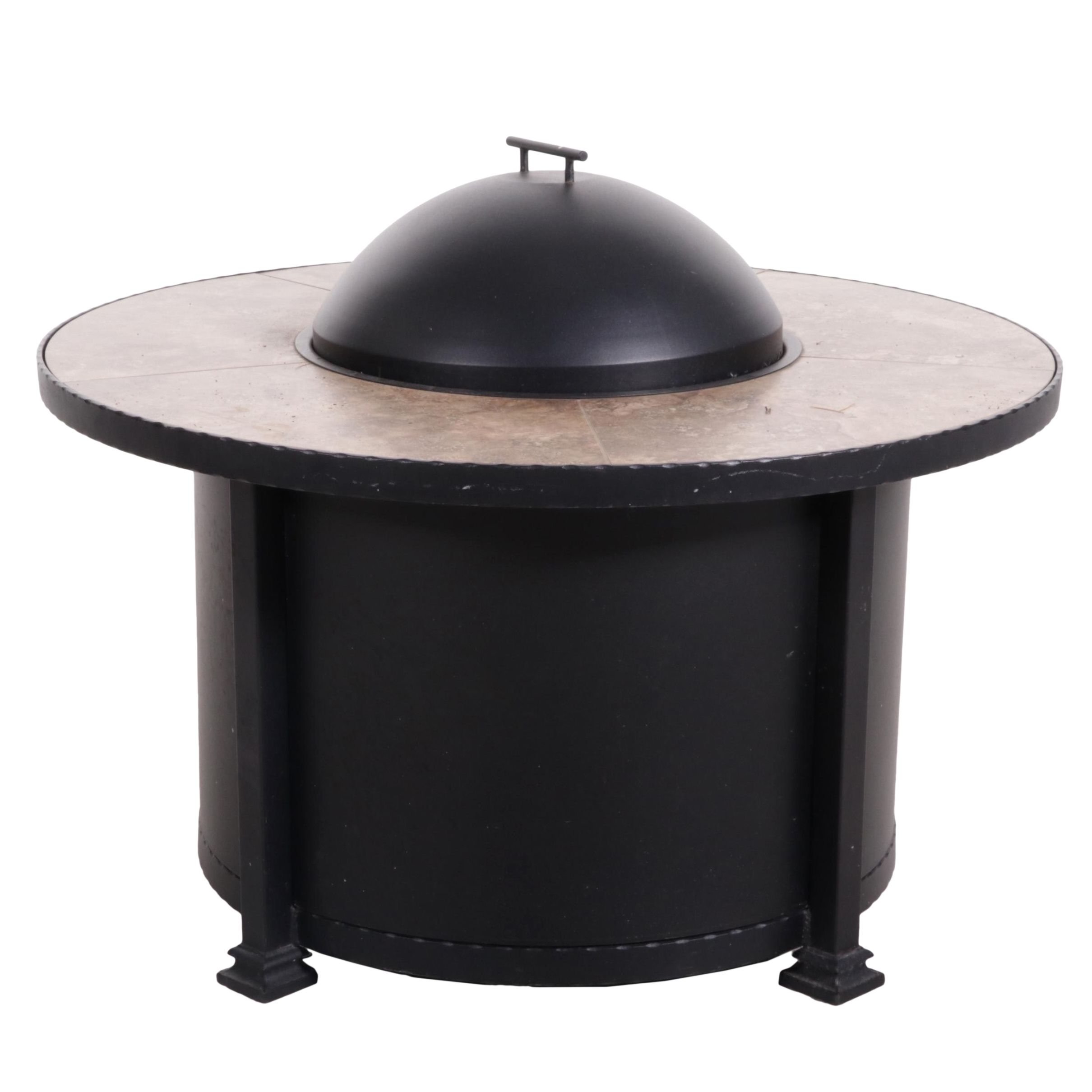 OW Lee Santorini Wrought Iron and Porcelain Top Fire Pit Table and Dome Cover