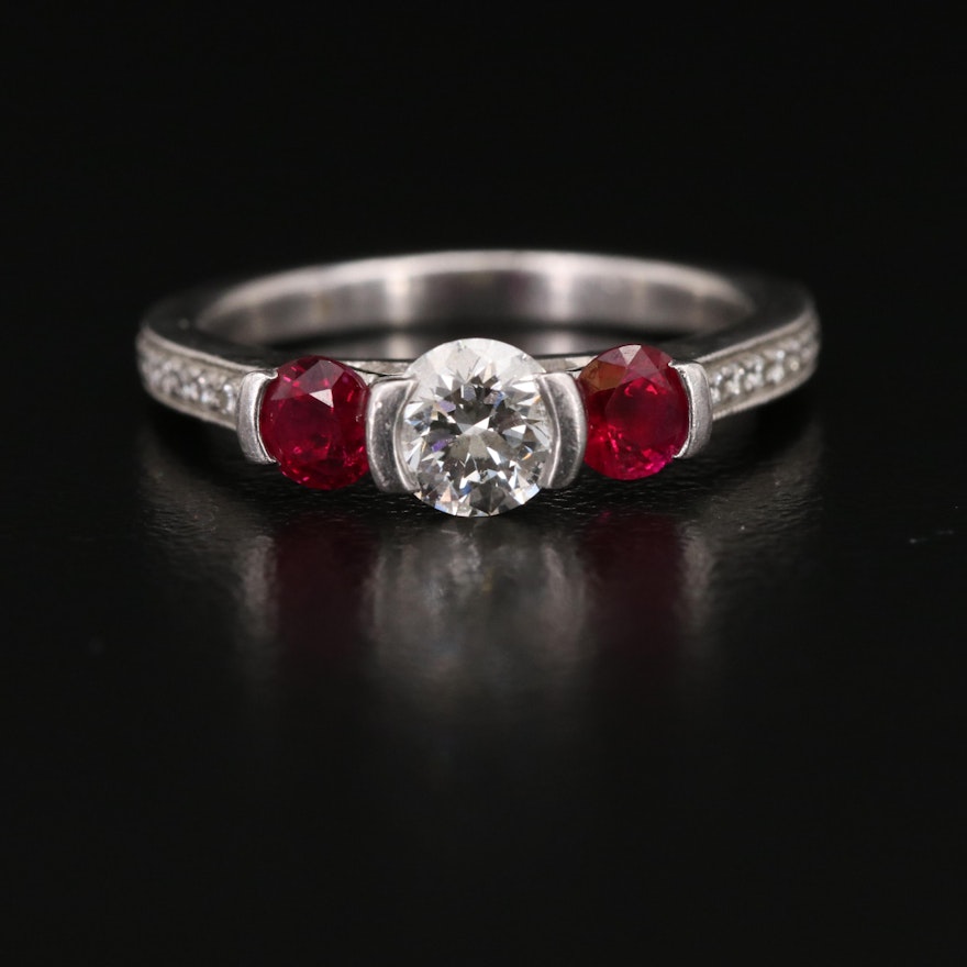 Platinum 0.70 CTW Diamond and Ruby Ring