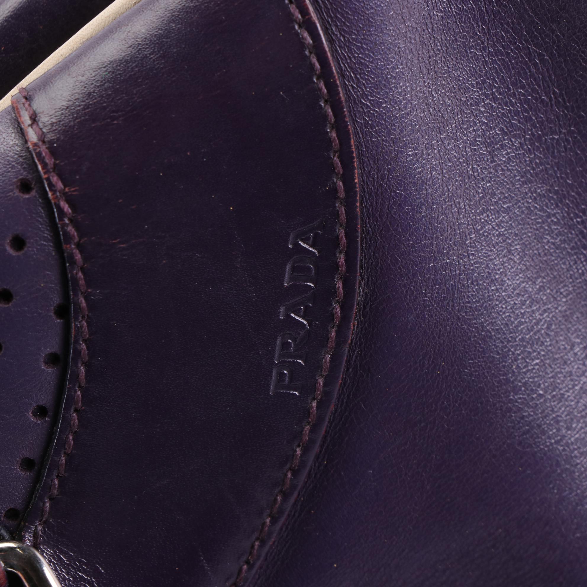 Prada Bowler Bag in Purple Calfskin Smooth, Grained, and Perforated Leather