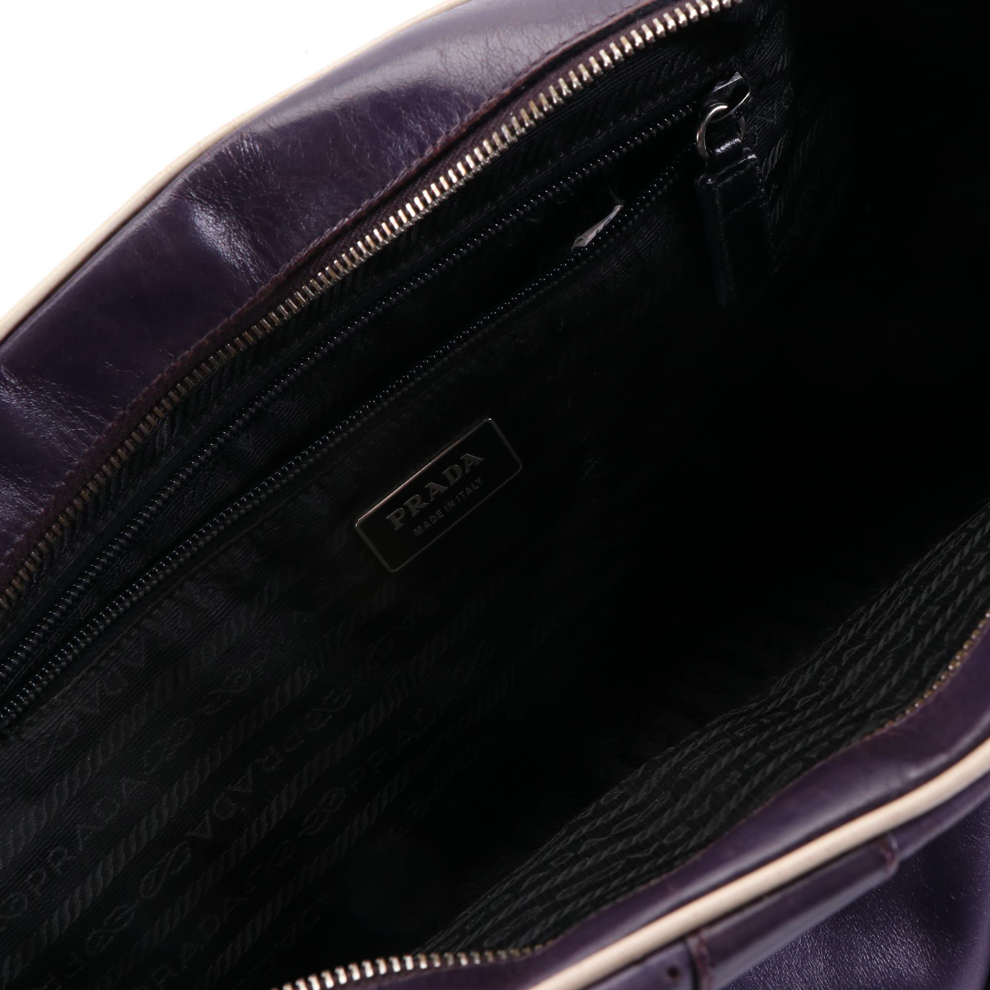 Prada Bowler Bag in Purple Calfskin Smooth, Grained, and Perforated Leather