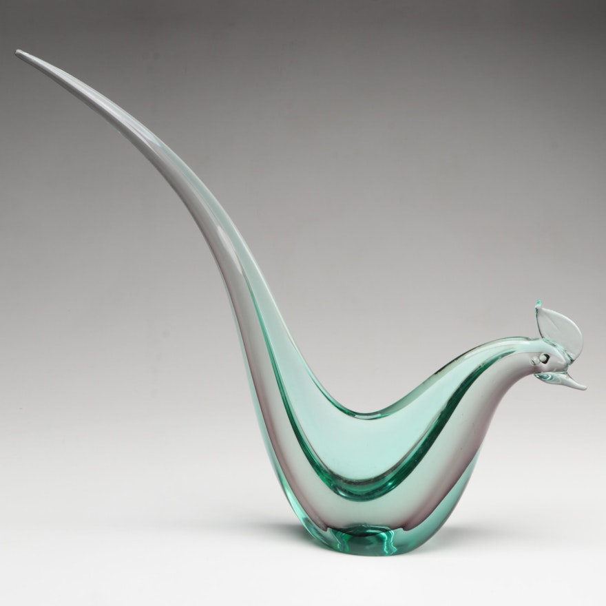 Murano Handcrafted Sommerso Art Glass Bird Figurine, Mid-20th Century
