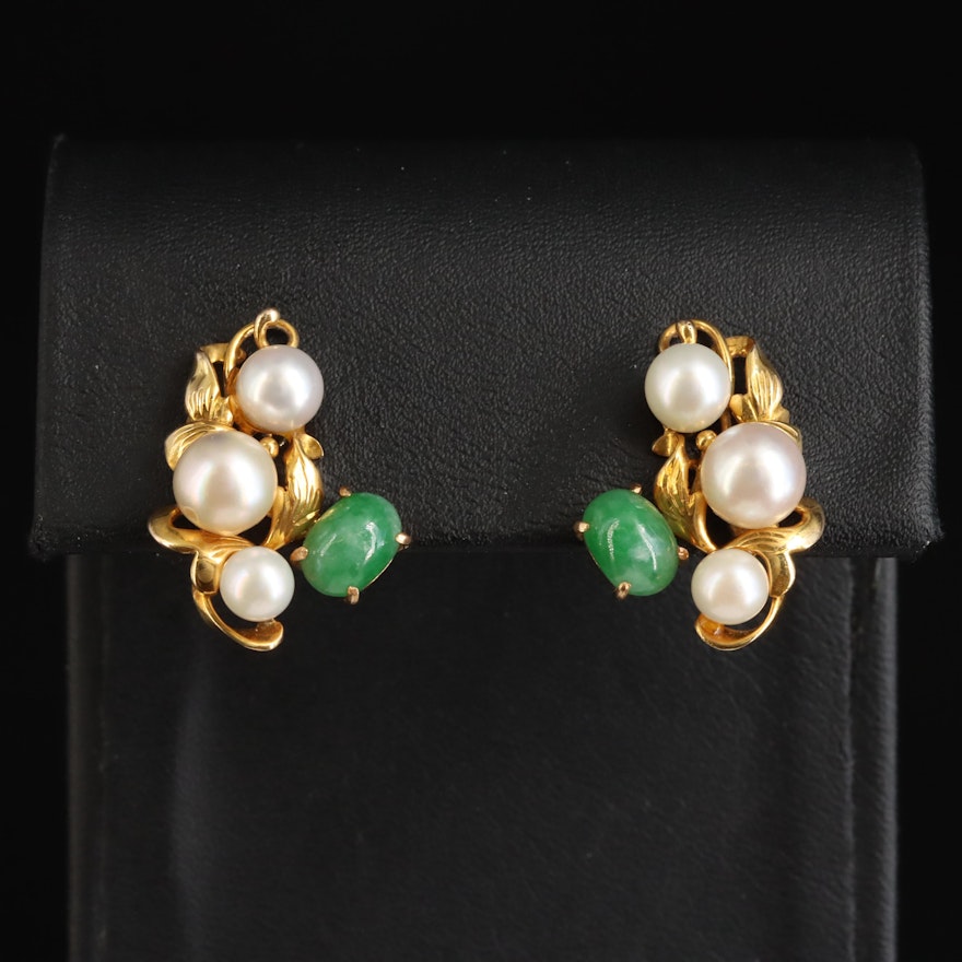 Vintage 14K Jadeite and Pearl Earrings