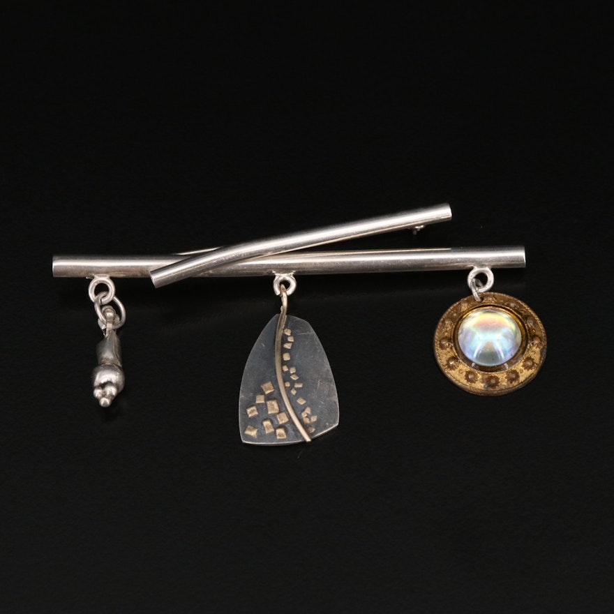 Modern Sterling and 14K M. Zion Dimensional Brooch