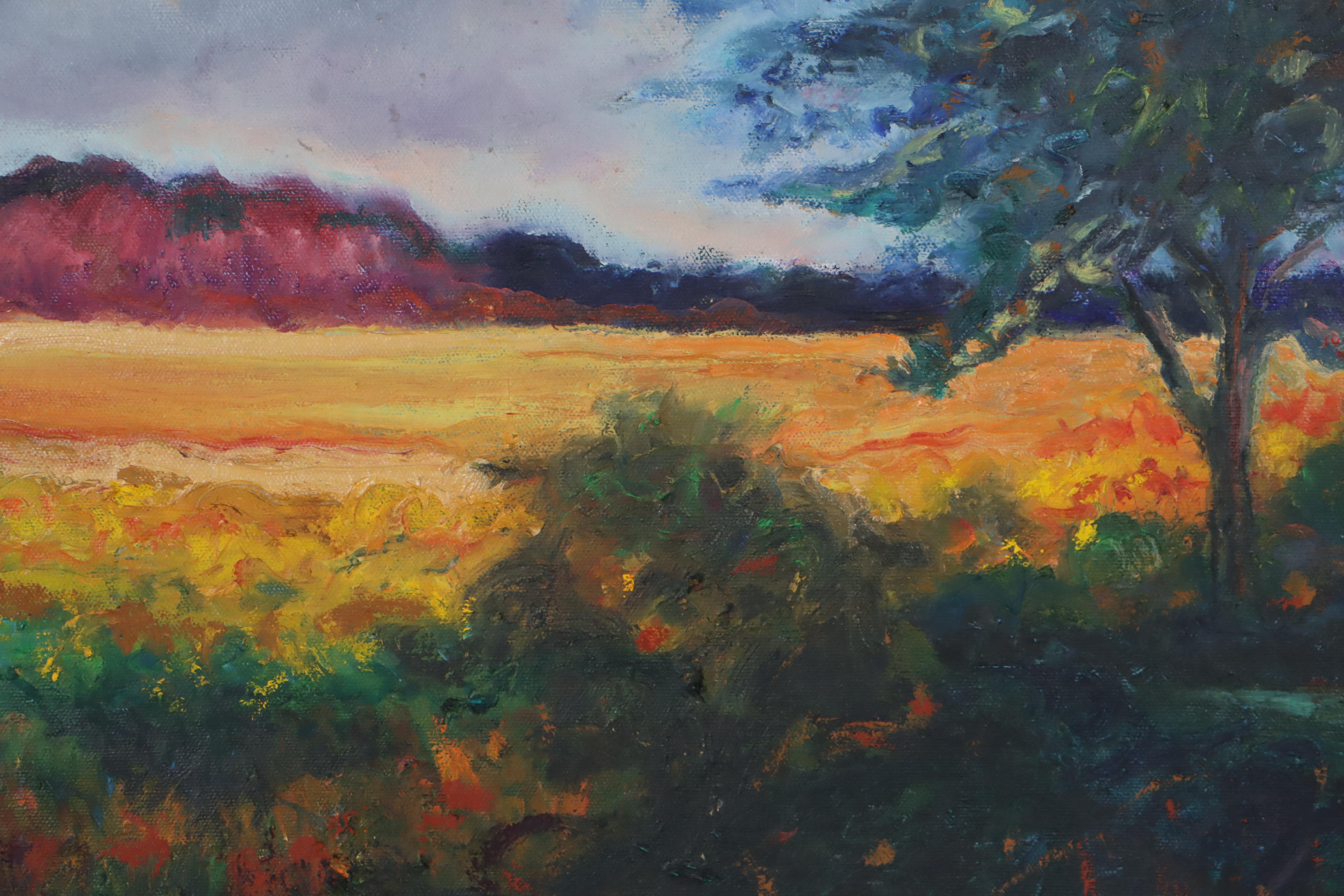 Attributed to M. Katherine Hurley Landscape Oil Painting of Meadow