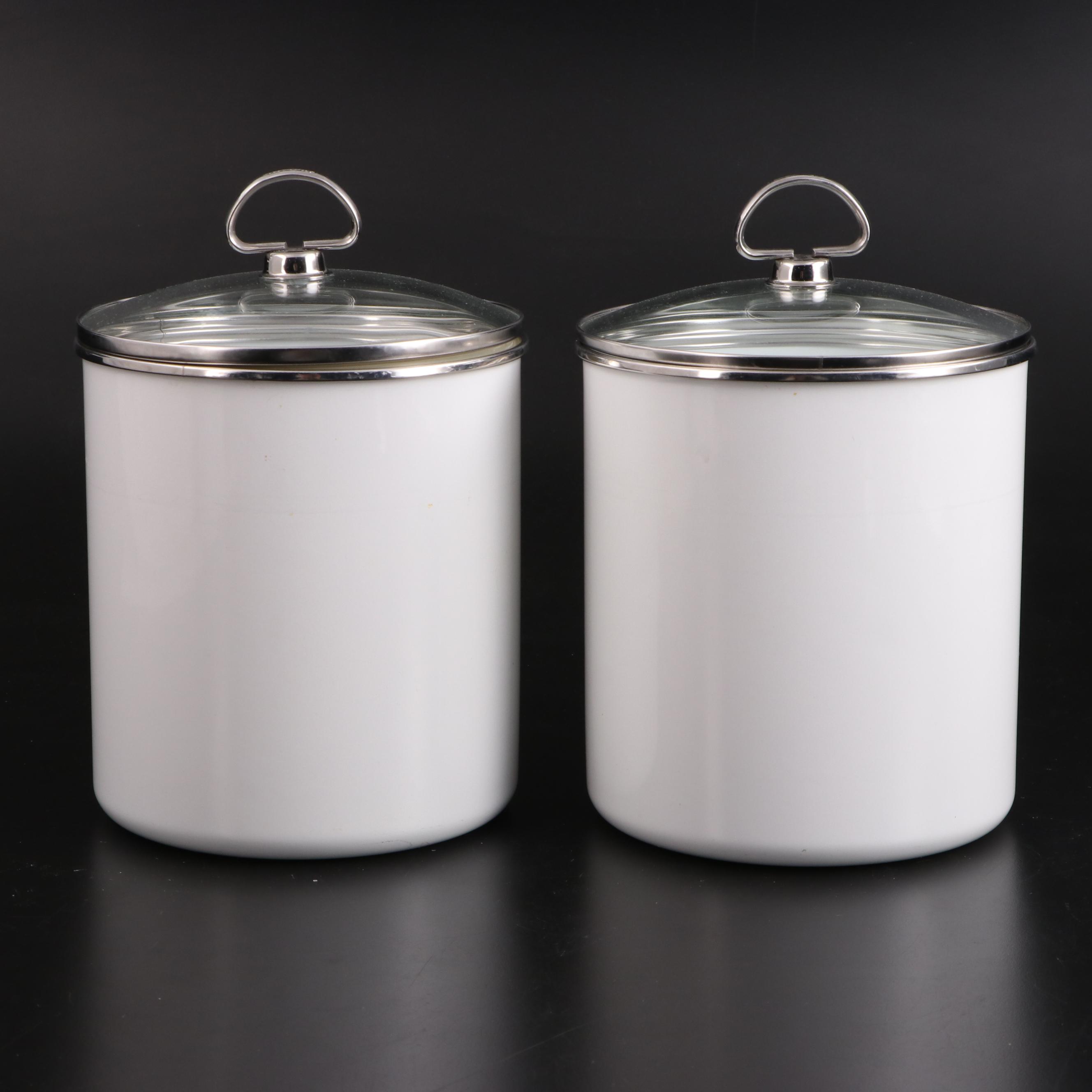 Chantal Stainless Whistling Tea Kettle and Enameled Canister Set