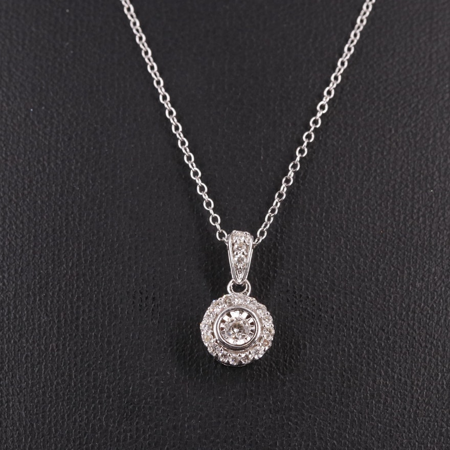 Sterling Silver 0.11 CTW Diamond Circle Pendant Necklace