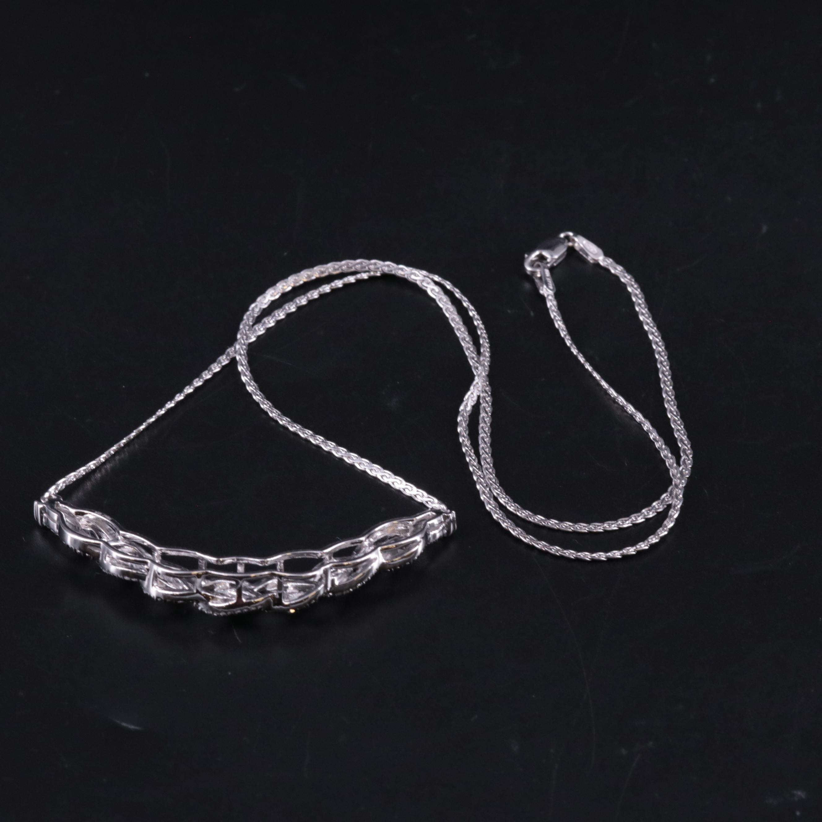 Sterling Diamond Necklace on Wheat Chain