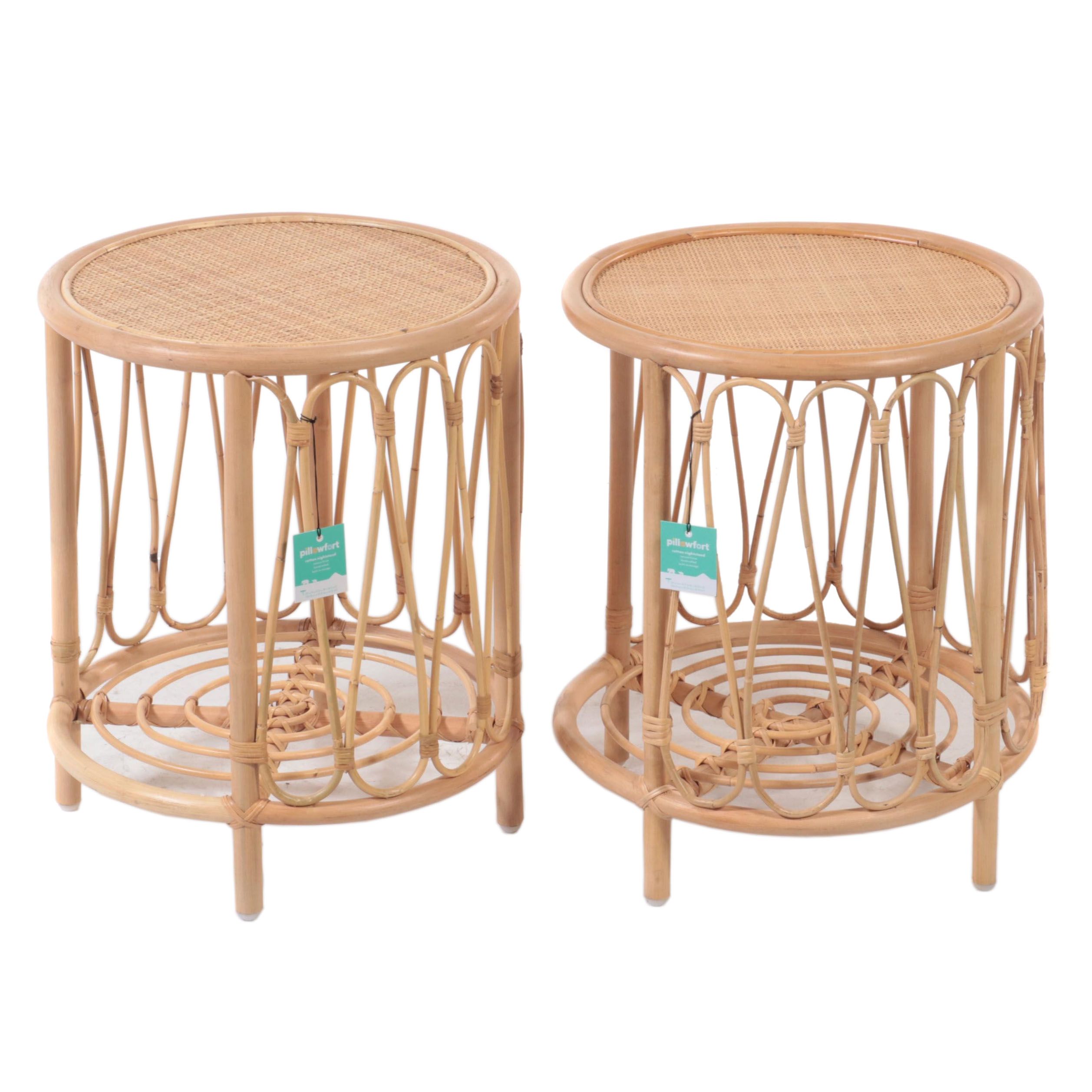 Pair of Pillowfort Natural Finish Rattan Nightstands