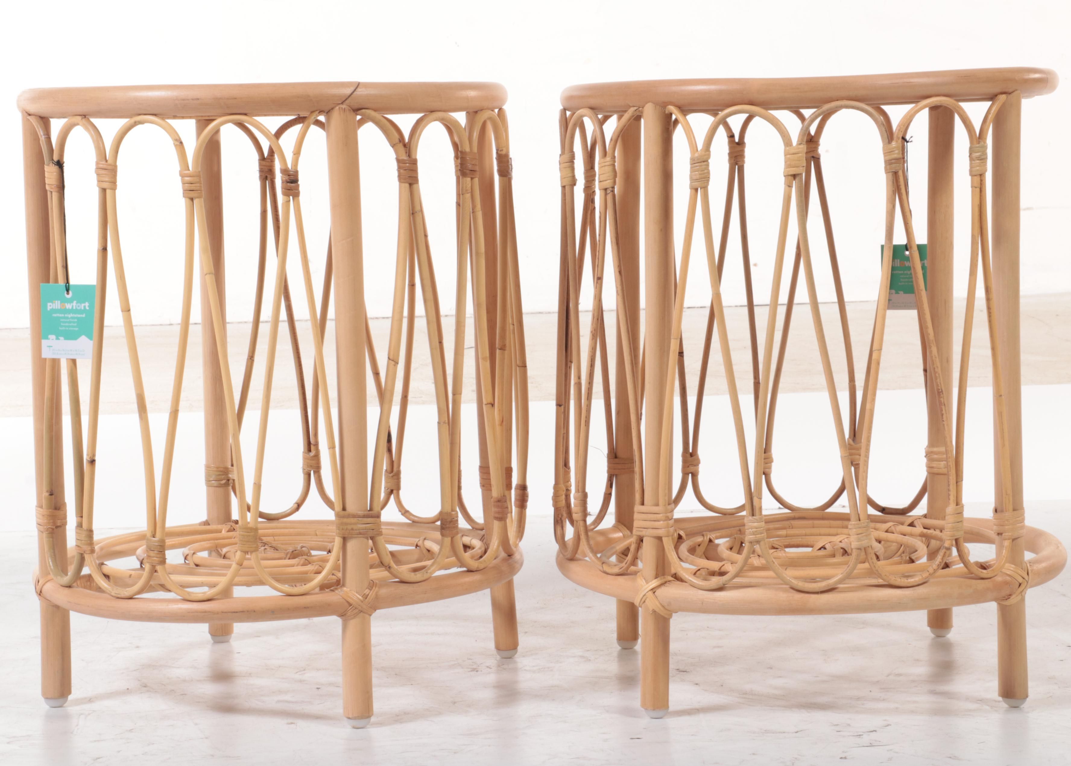 Pair of Pillowfort Natural Finish Rattan Nightstands