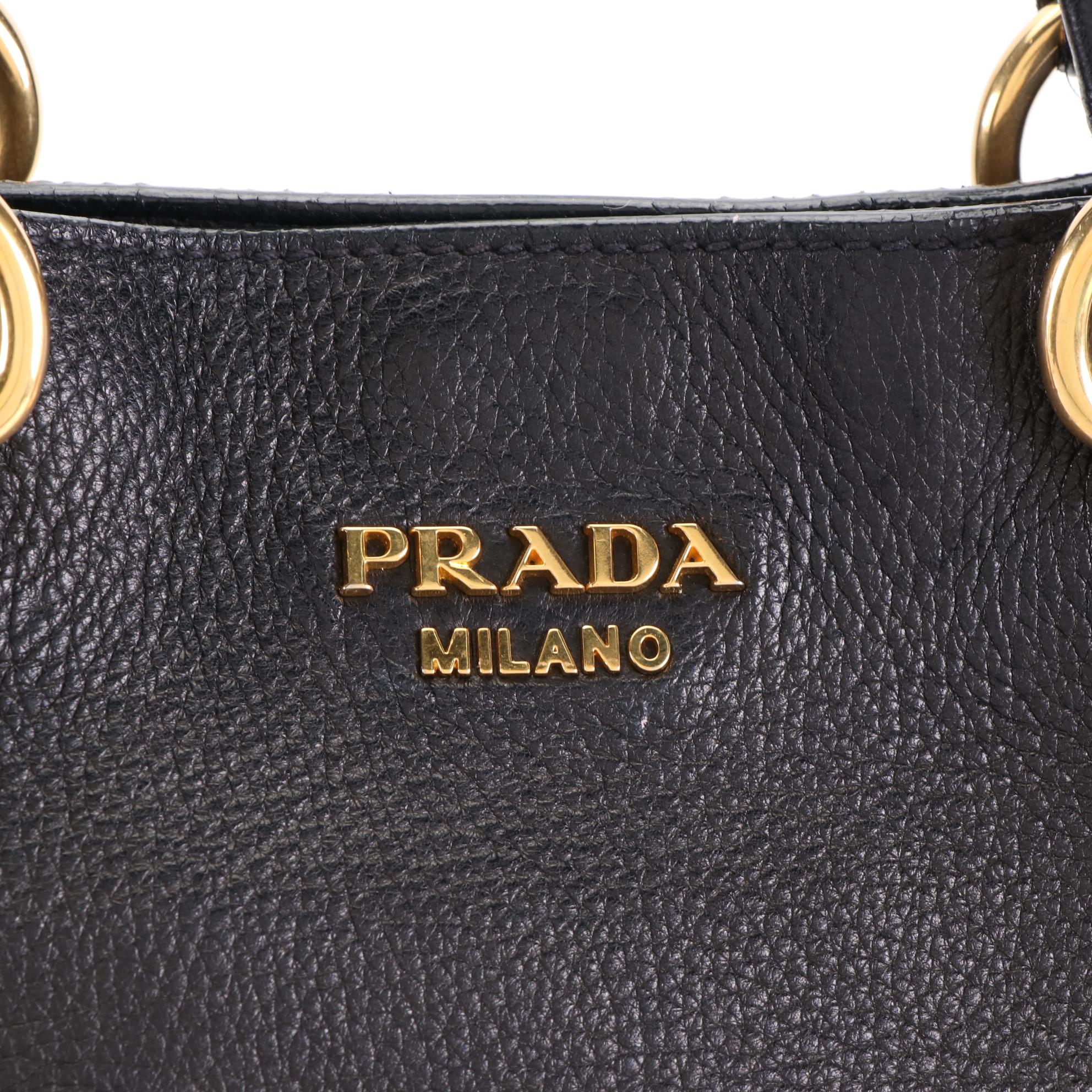Prada Large Slim Shoulder Tote in Black Deerskin Leather