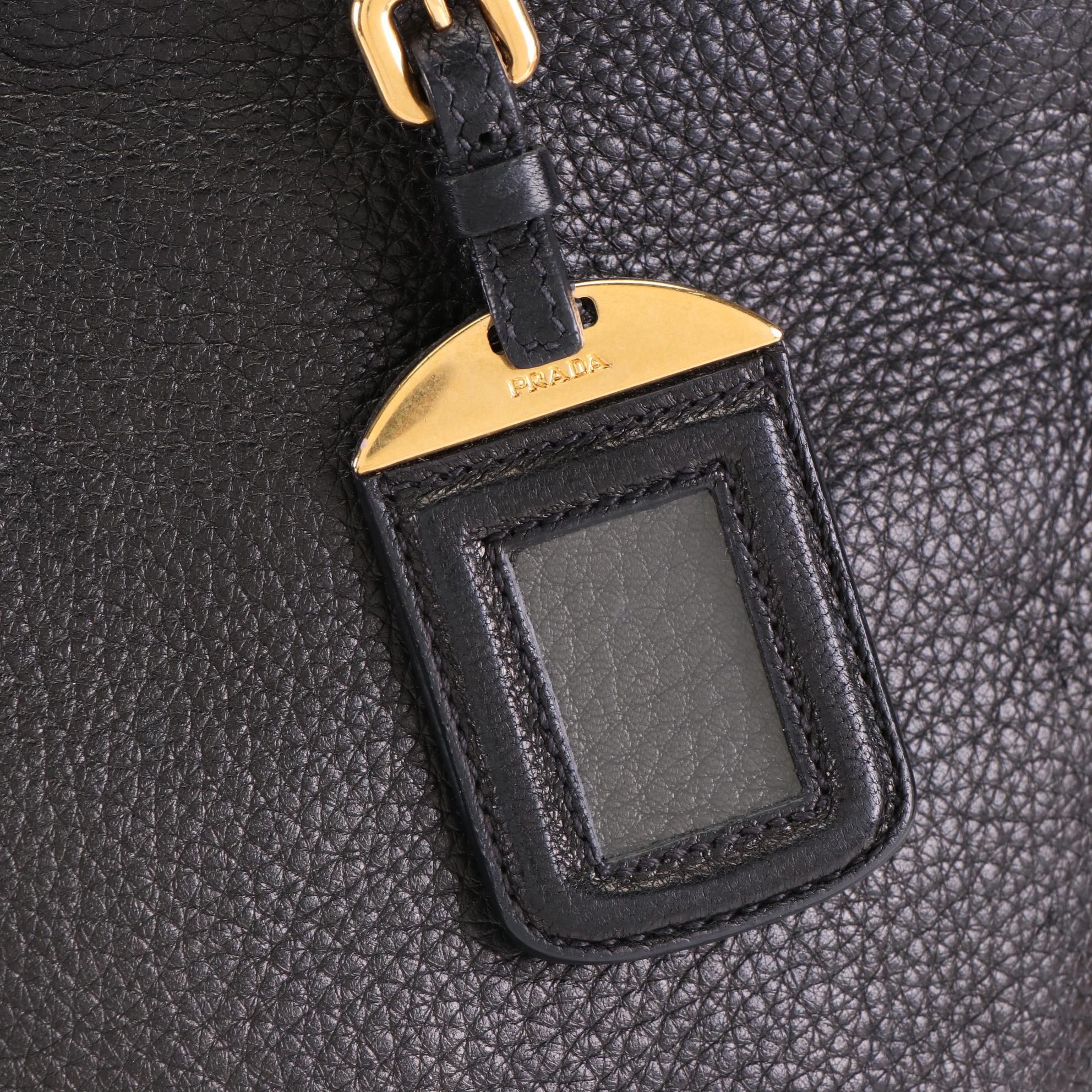 Prada Large Slim Shoulder Tote in Black Deerskin Leather