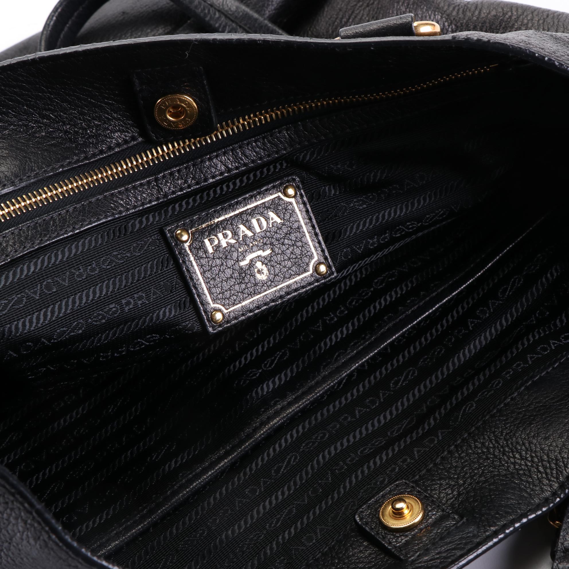 Prada Large Slim Shoulder Tote in Black Deerskin Leather