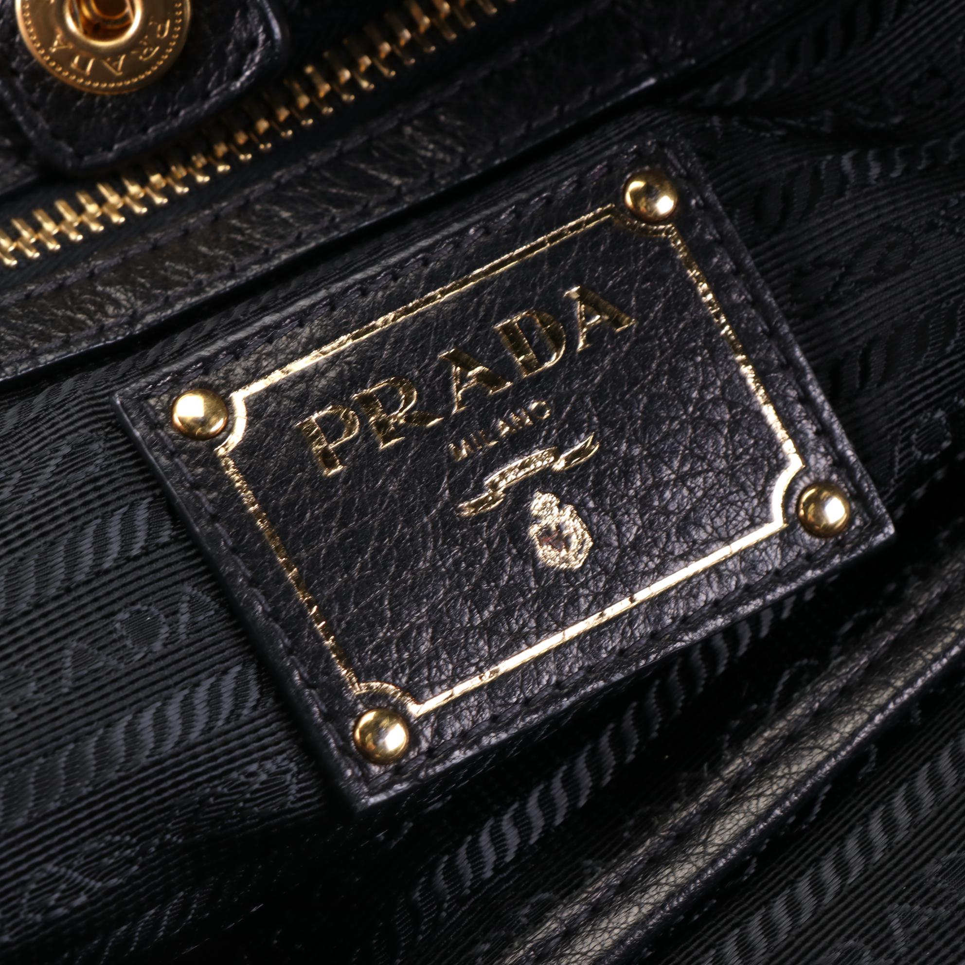 Prada Large Slim Shoulder Tote in Black Deerskin Leather