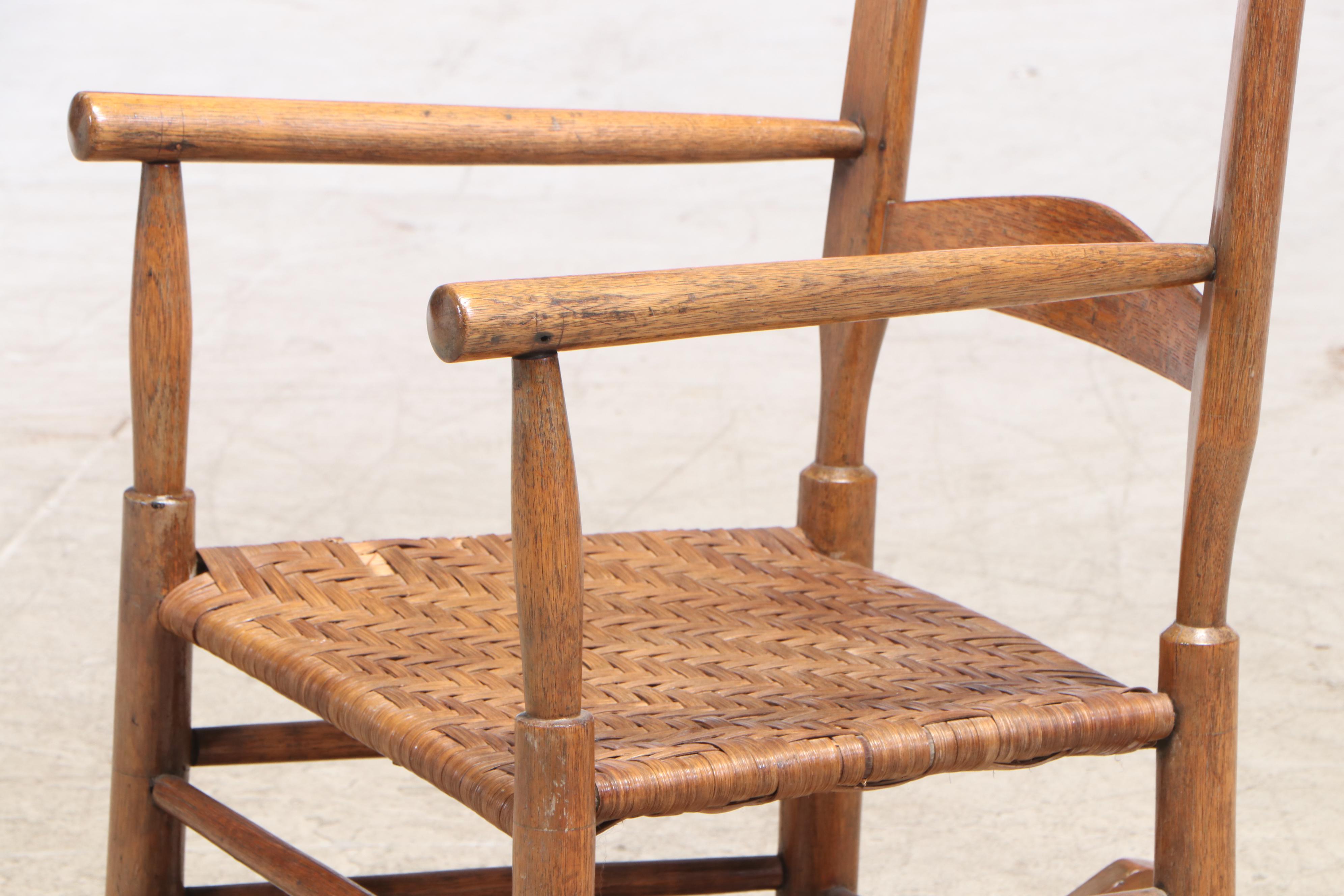 Antique Hickory Rocking Chair with Herringbone Woven Seat
