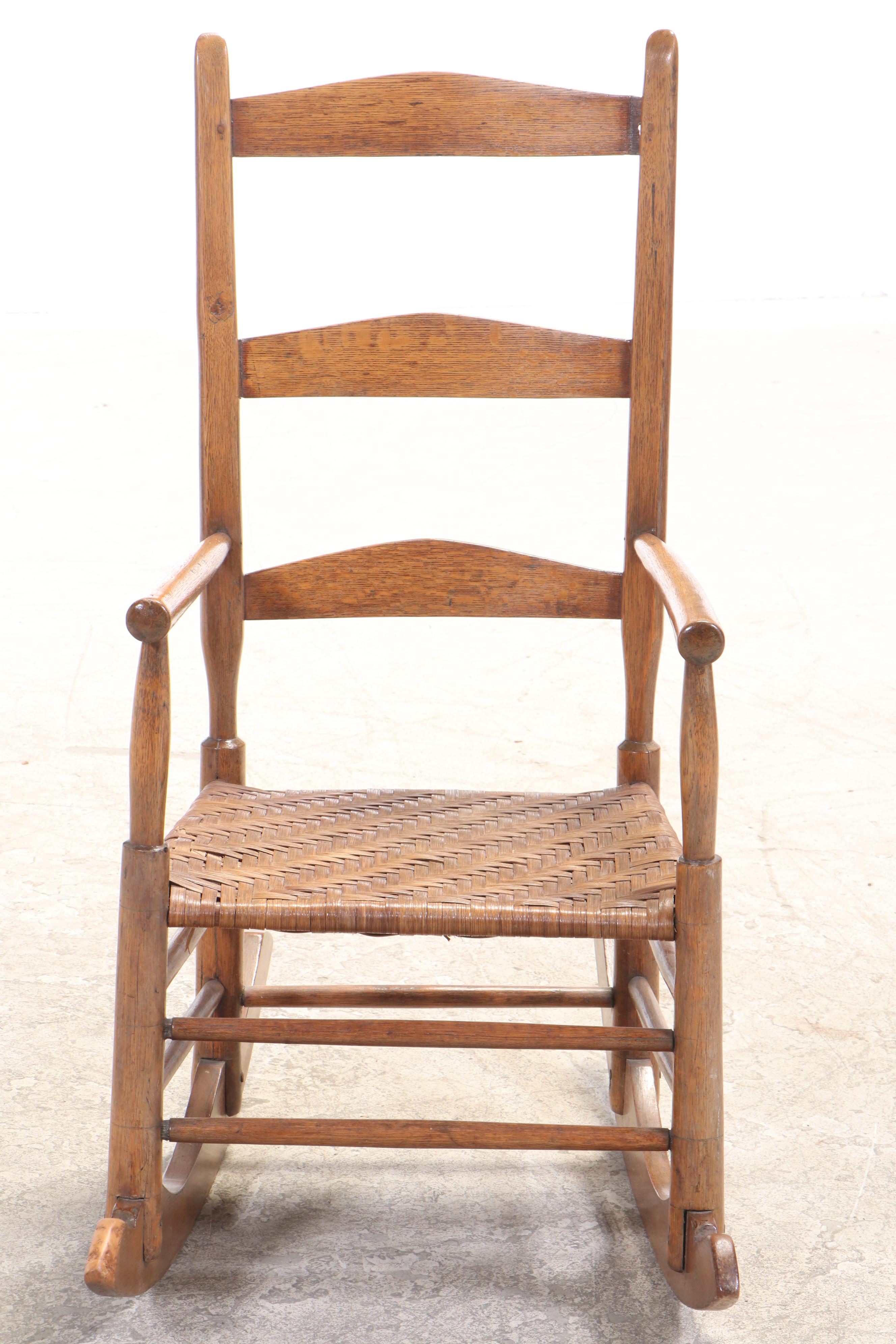 Antique Hickory Rocking Chair with Herringbone Woven Seat