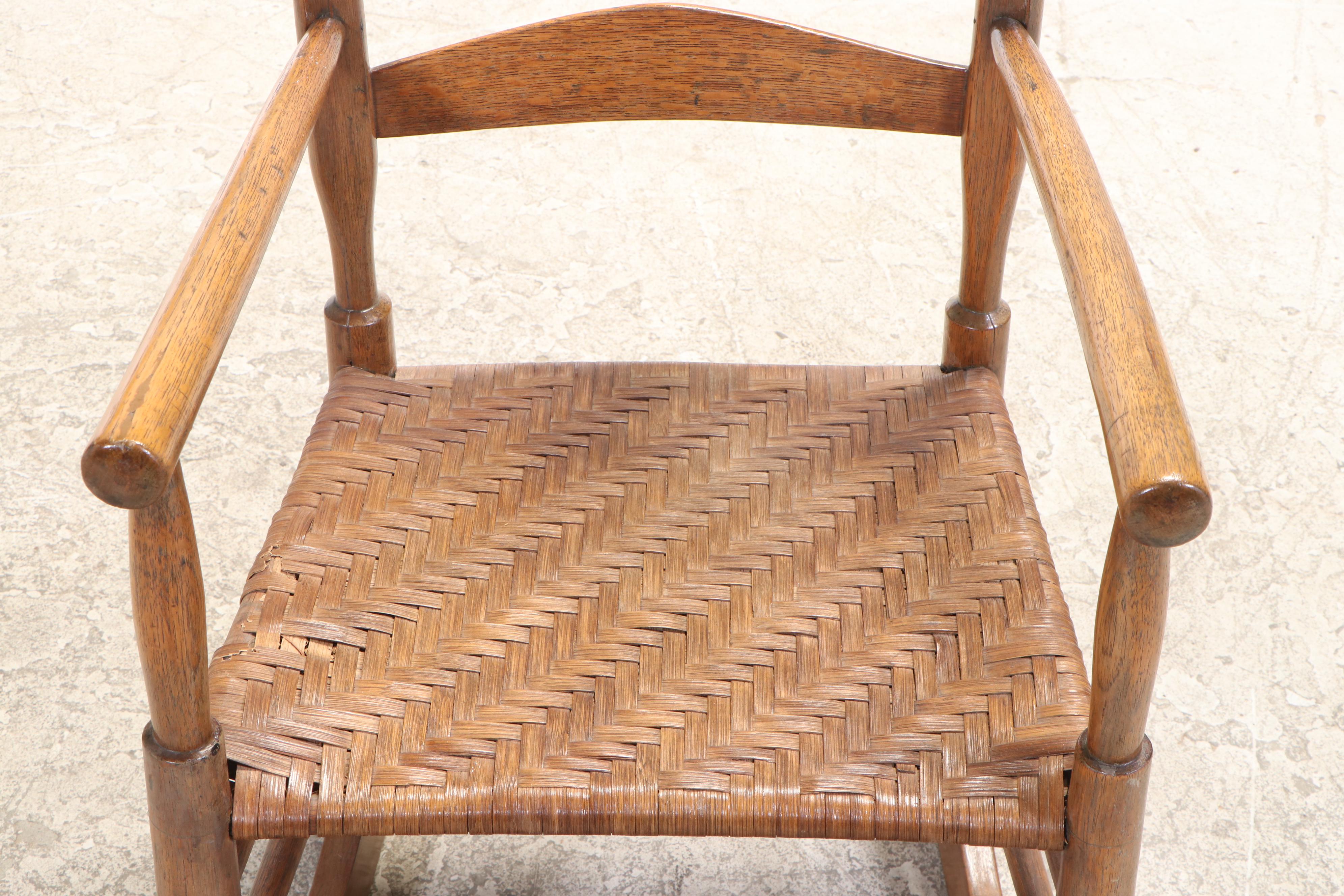 Antique Hickory Rocking Chair with Herringbone Woven Seat